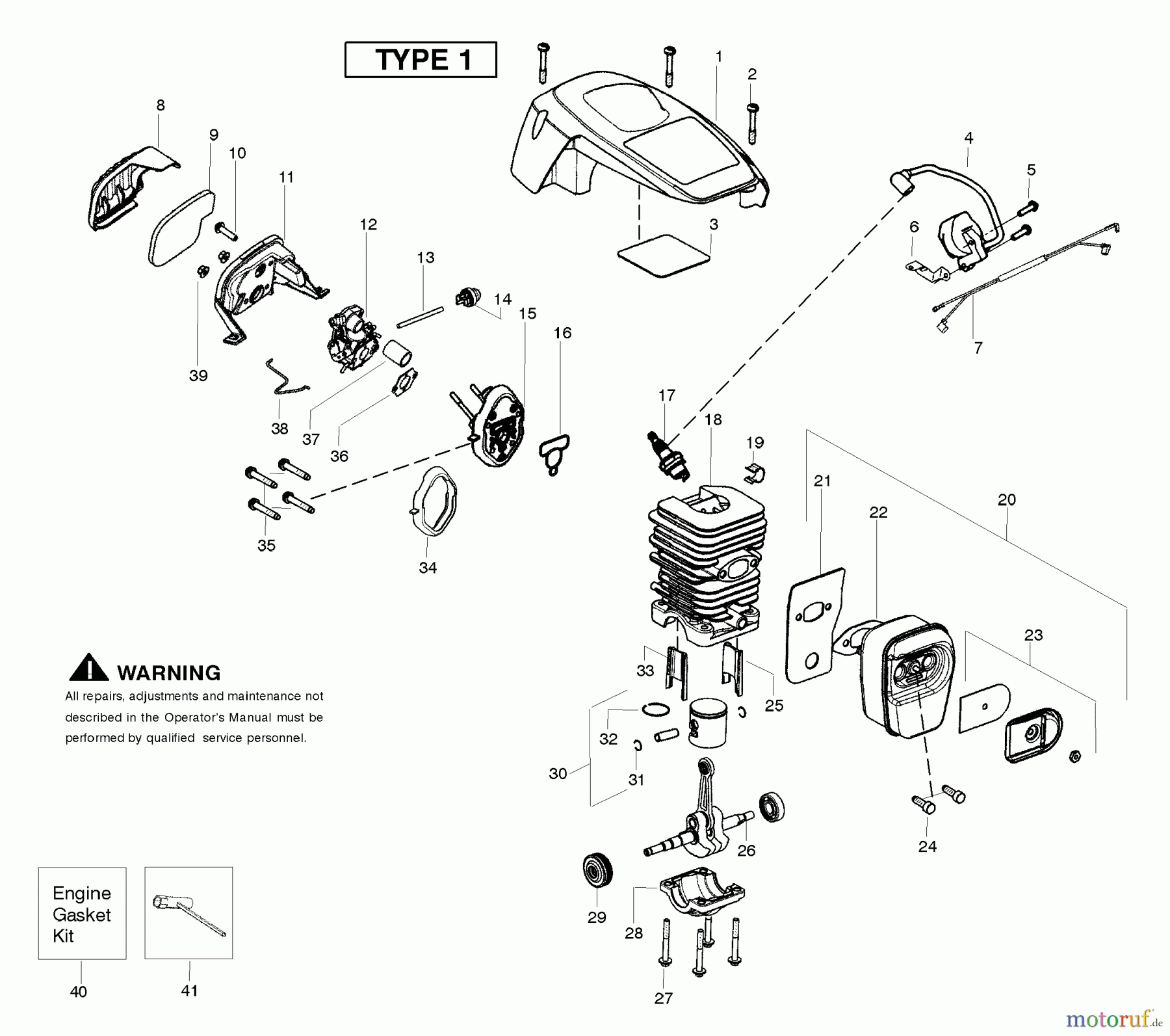 Poulan / Weed Eater Motorsägen PPB4218 (Type 1) - Poulan Pro Chainsaw Engine Assembly Type 1