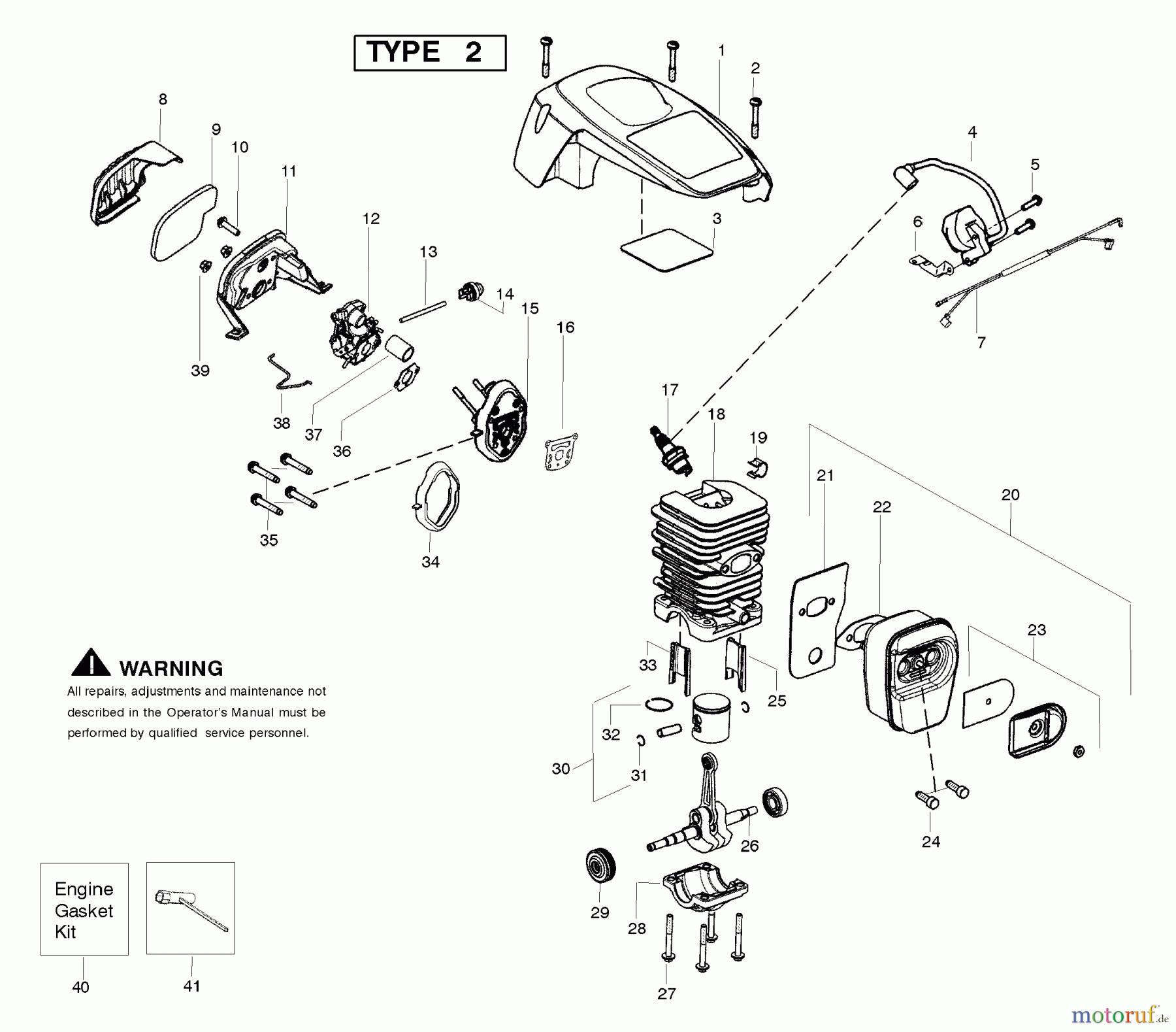 Poulan / Weed Eater Motorsägen PPB4218 (Type 2) - Poulan Pro Chainsaw Engine Assembly Type 2