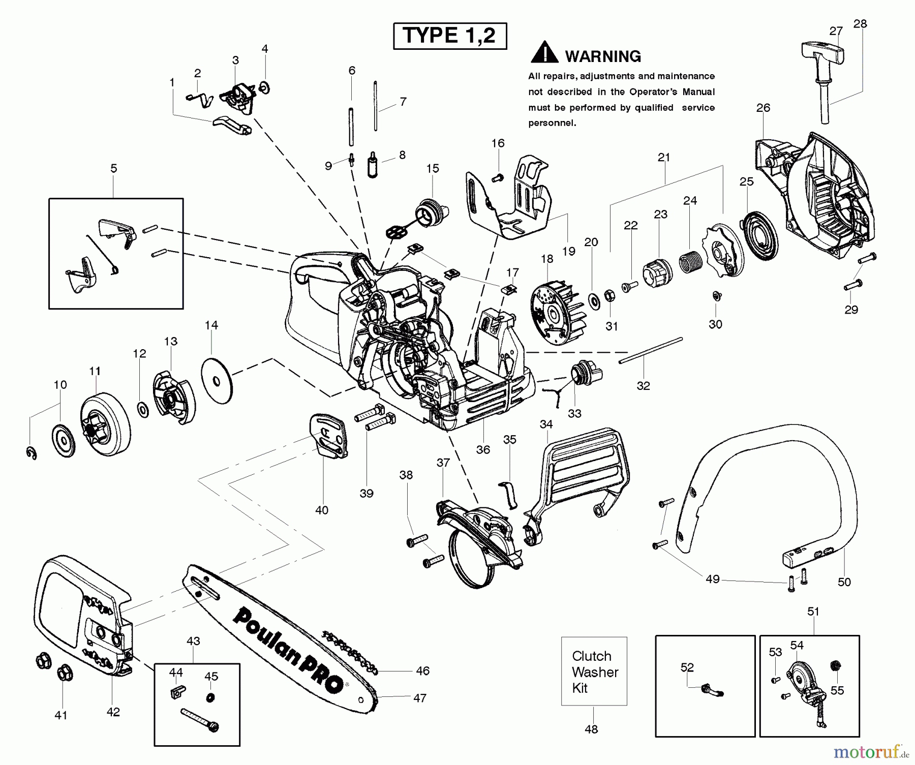 Poulan / Weed Eater Motorsägen PPB4218 (Type 2) - Poulan Pro Chainsaw Handle, Chassis & Bar Assembly Type 1,2