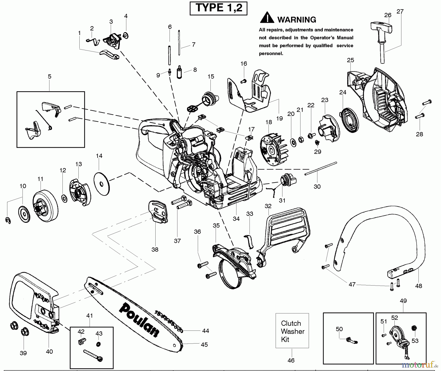 Poulan / Weed Eater Motorsägen S1970 (Type 2) - Poulan Woodshark Chainsaw Starter