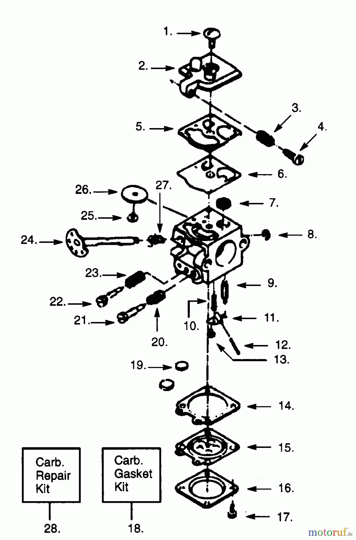 Poulan / Weed Eater Motorsägen S25DA - Poulan Chainsaw CARBURETOR WT-83 BREAKDOWN