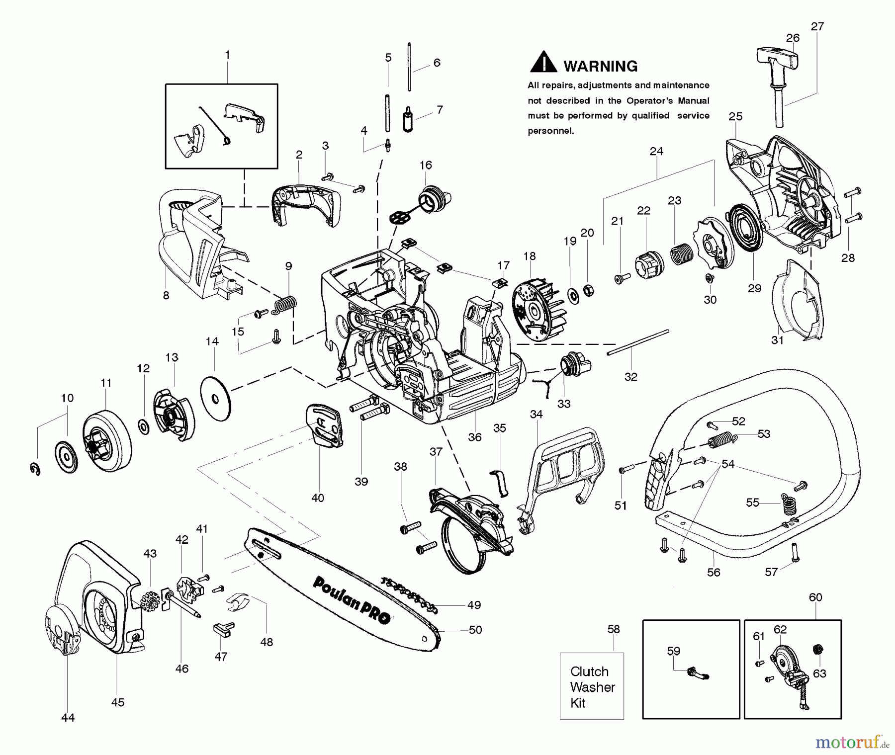 Poulan / Weed Eater Motorsägen SM4218AVX - Poulan Pro Chainsaw Handle, Chassis & Bar Assembly