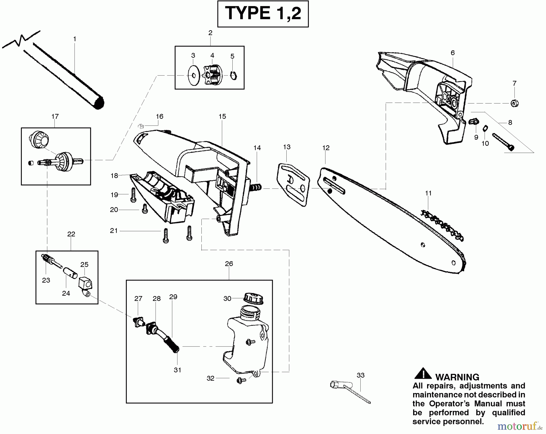 Poulan / Weed Eater Hochentaster PP258TP (Type 1) - Poulan Pro Pole Pruner Cutting Equipment Type 1,2