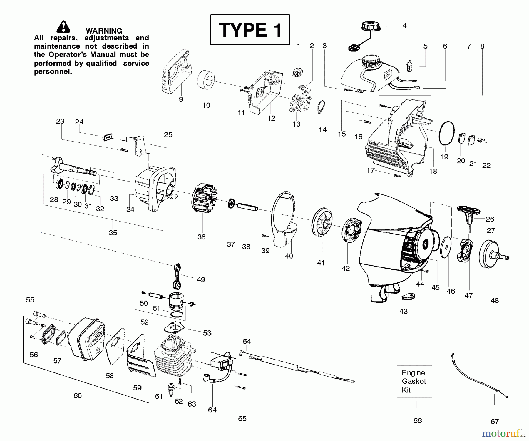 Poulan / Weed Eater Hochentaster PP446E (Type 1) - Poulan Pro Pole Pruner Engine Assembly Type 1