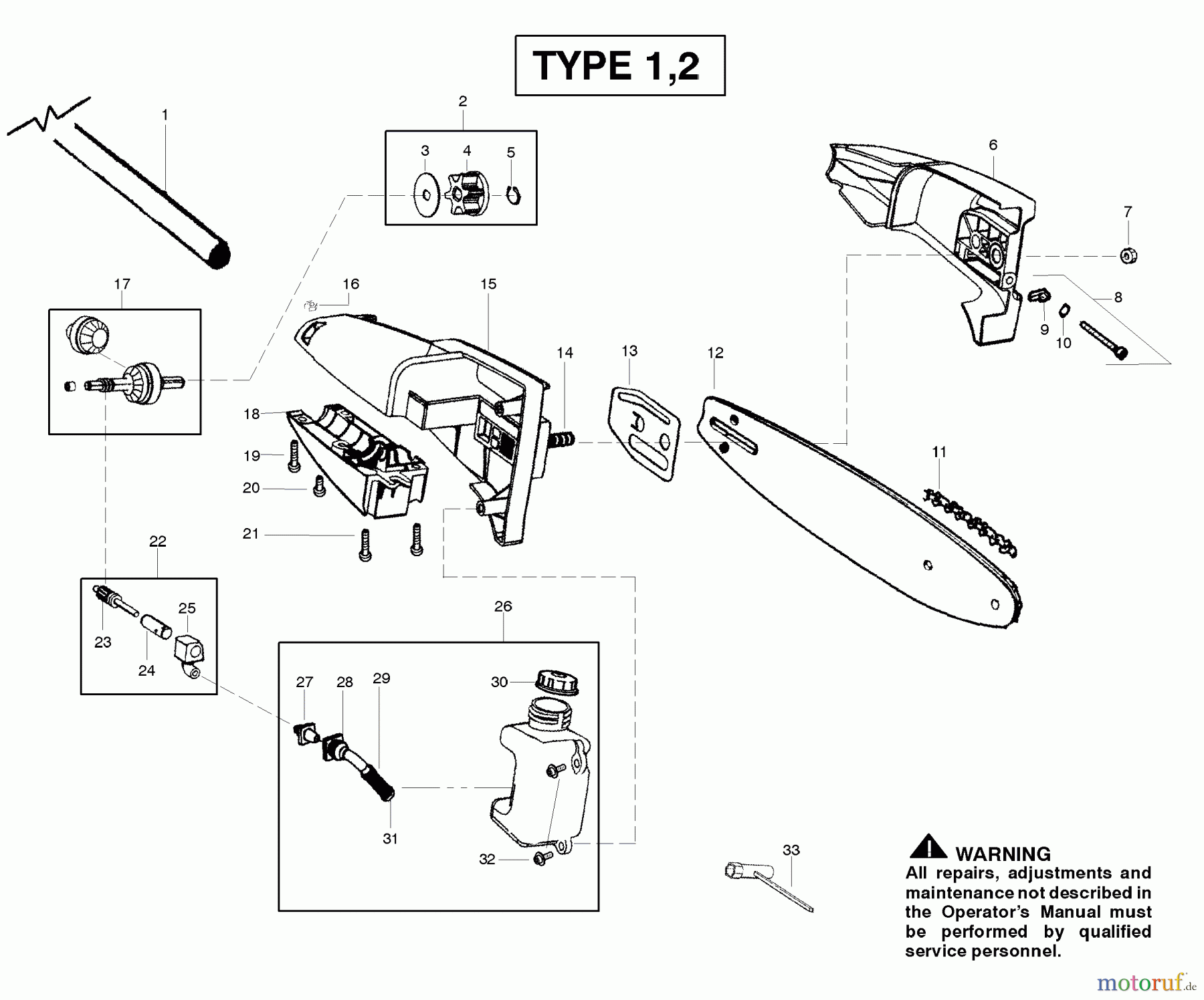 Poulan / Weed Eater Hochentaster PP446E (Type 1) - Poulan Pro Pole Pruner Oil Tank & Bar Clamp Type 1, 2