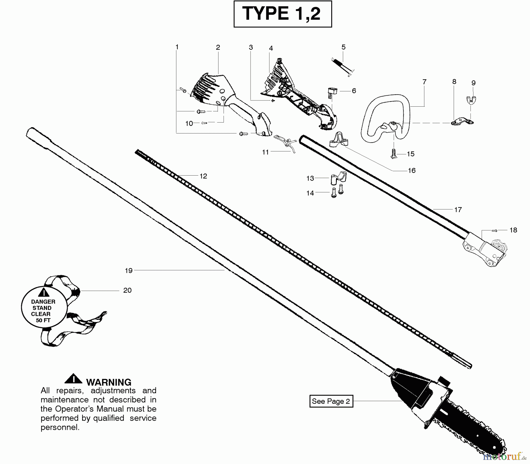 Poulan / Weed Eater Hochentaster PP446ET (Type 2) - Poulan Pro Pole Pruner Shaft & Handle Type 1,2