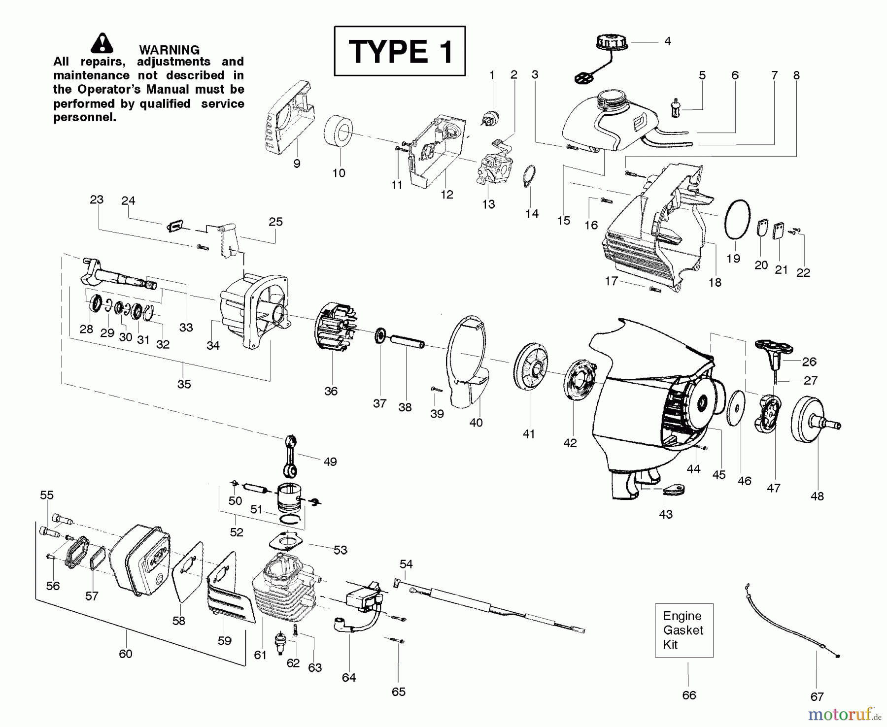 Poulan / Weed Eater Hochentaster SM446E (Type 1) - Poulan Pro Pole Pruner Engine Assembly Type 1