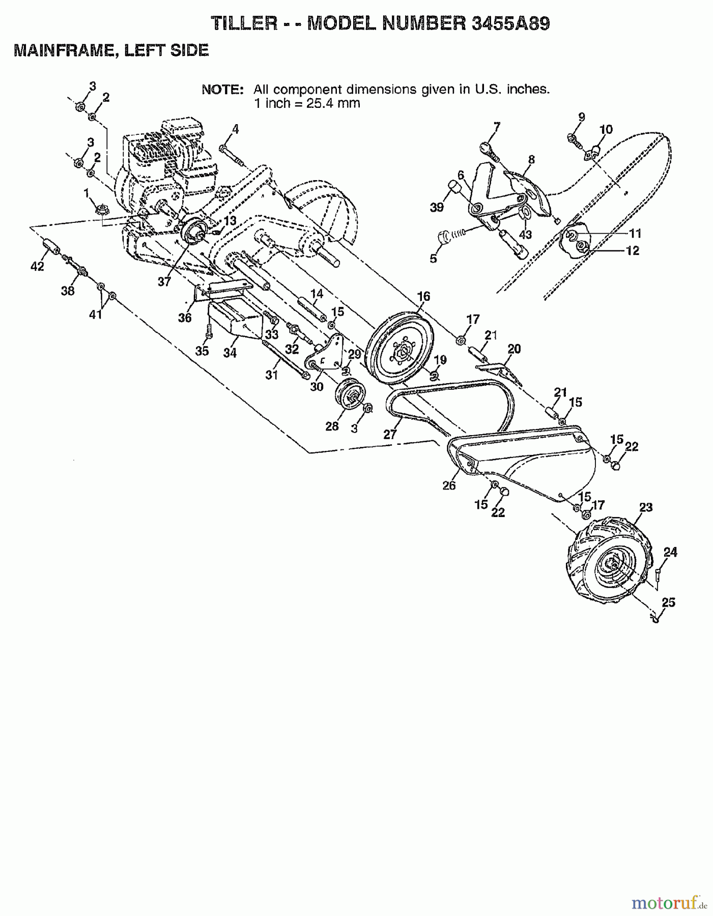 Poulan / Weed Eater Motorhacken / Kultivierer 3455A89 - Poulan / Western Auto Tiller (2007-01) MAINFRAME LEFT SIDE