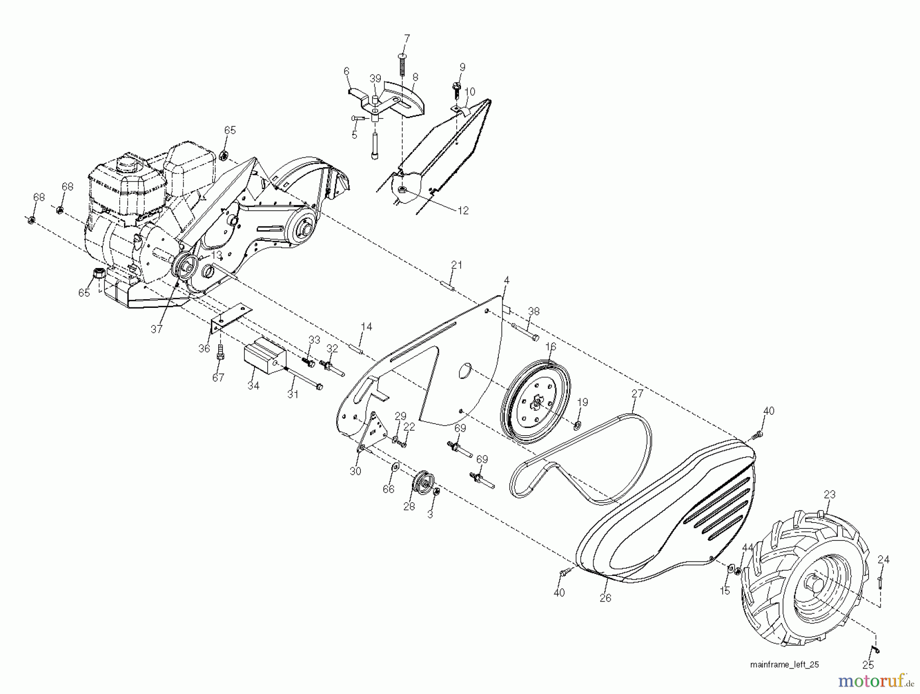 Poulan / Weed Eater Motorhacken / Kultivierer CRT170S (96092003100) - Poulan Pro Rear-Tine Tiller (2011-11) MAINFRAME LEFT SIDE