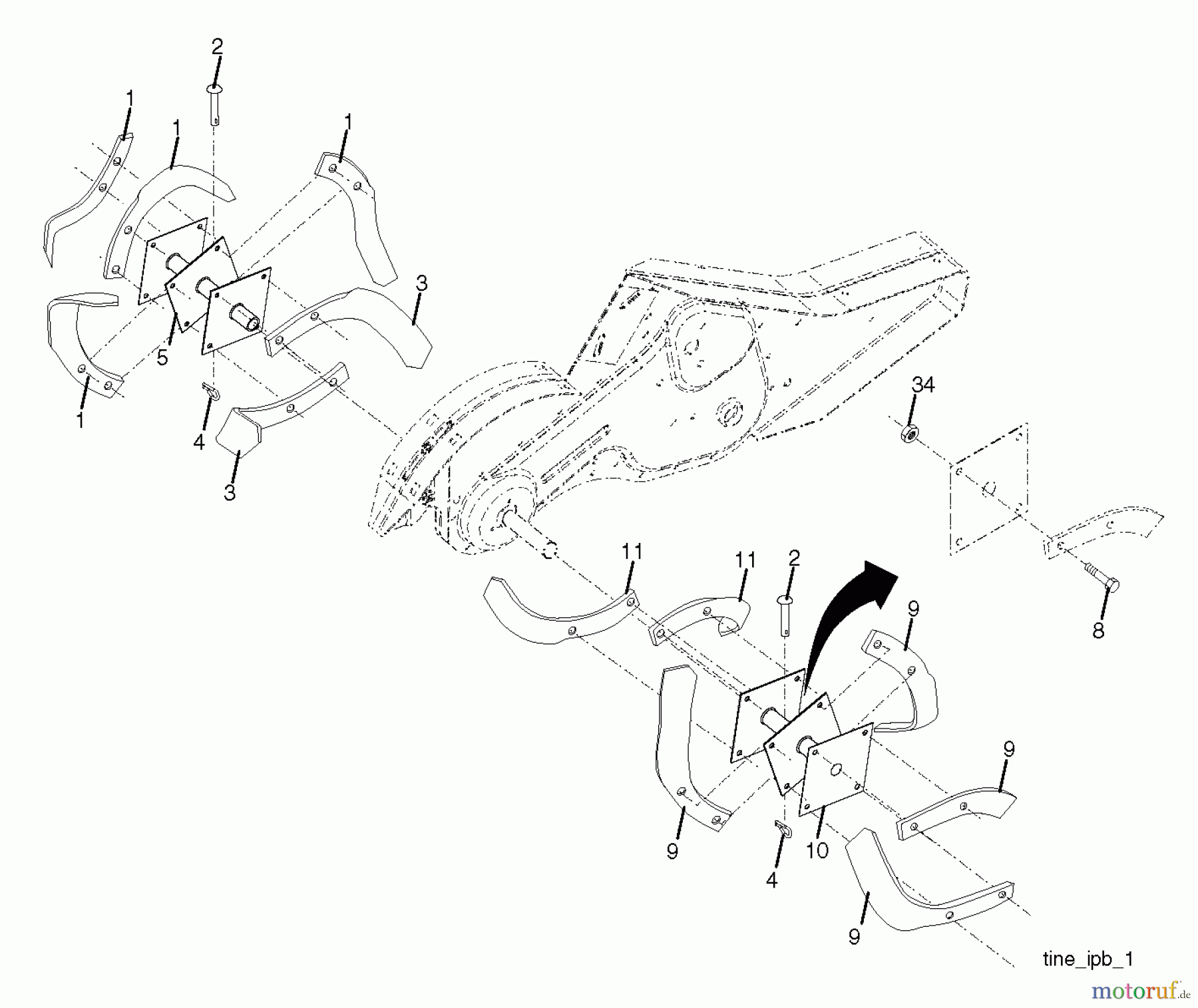 Poulan / Weed Eater Motorhacken / Kultivierer CRT170S (96092003100) - Poulan Pro Rear-Tine Tiller (2011-11) TINE ASSEMBLY
