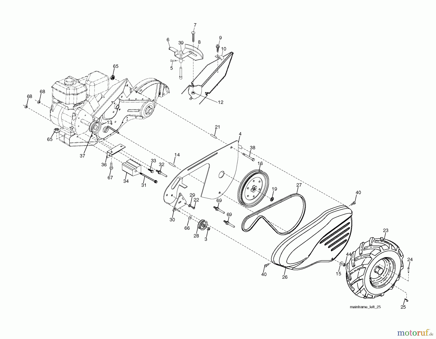 Poulan / Weed Eater Motorhacken / Kultivierer PRRT900 (96092002700) - Poulan Pro Rear-Tine Tiller (2011-01) MAINFRAME LEFT SIDE