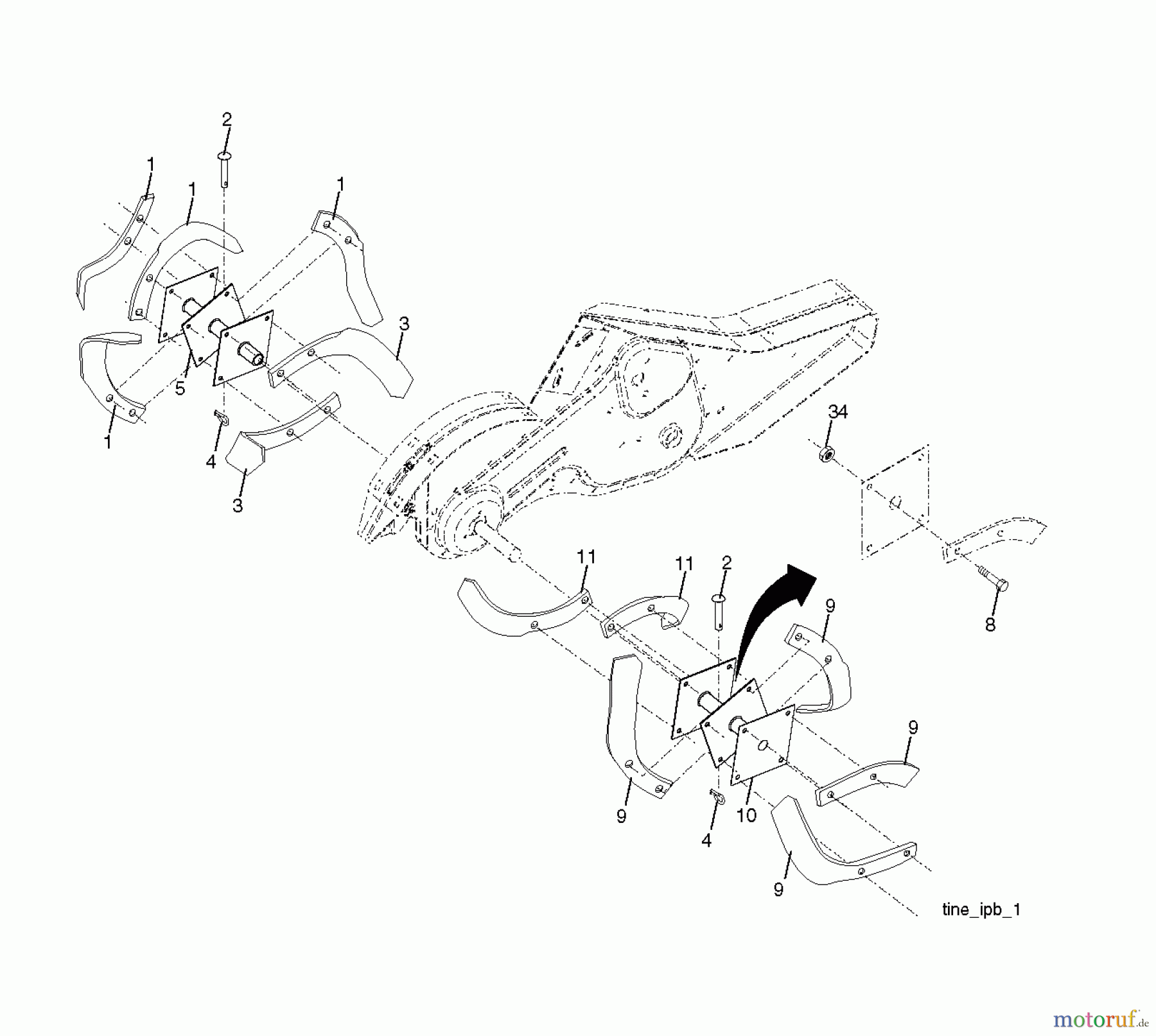 Poulan / Weed Eater Motorhacken / Kultivierer PRRT900 (96092002700) - Poulan Pro Rear-Tine Tiller (2011-01) TINE ASSEMBLY