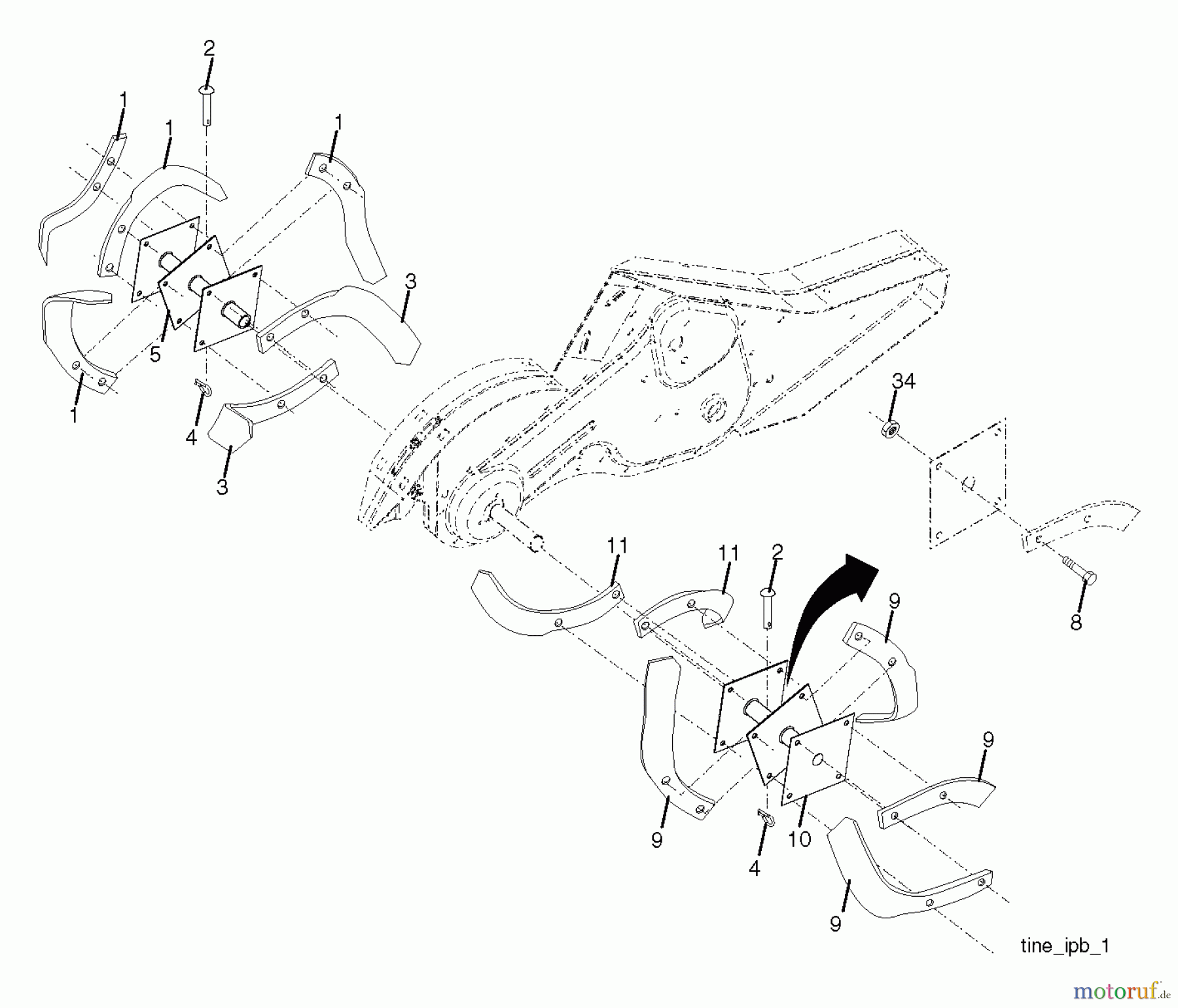 Poulan / Weed Eater Motorhacken / Kultivierer PRRT900 (96092003000) - Poulan Pro Rear-Tine Tiller (2011-11) TINE ASSEMBLY
