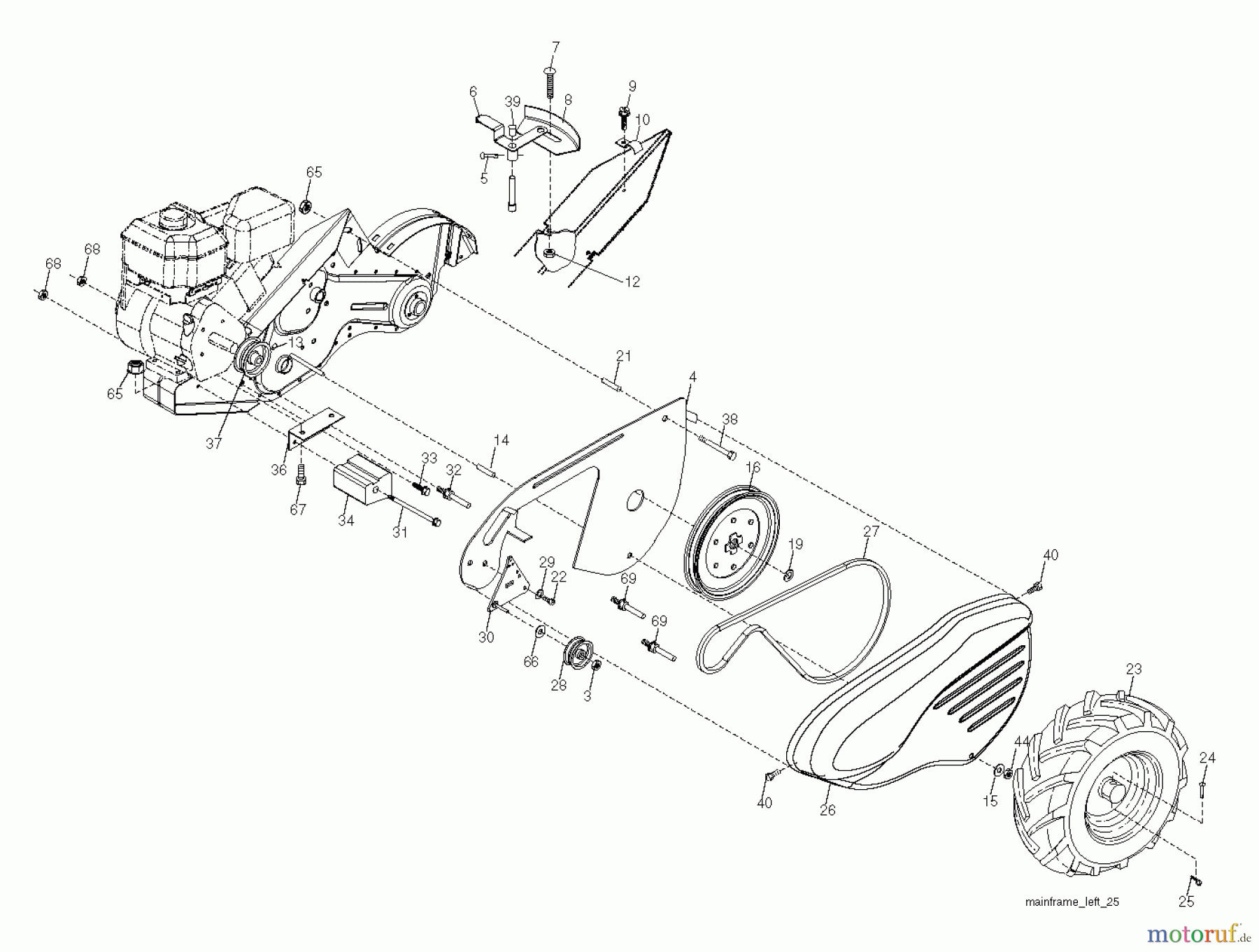 Poulan / Weed Eater Motorhacken / Kultivierer RT900 (96092002900) - Poulan Pro Rear-Tine Tiller (2011-10) MAINFRAME LEFT SIDE