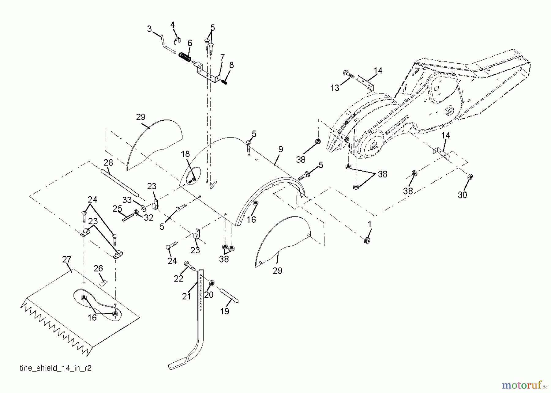 Poulan / Weed Eater Motorhacken / Kultivierer RT900 (96092002900) - Poulan Pro Rear-Tine Tiller (2011-10) TINE SHIELD