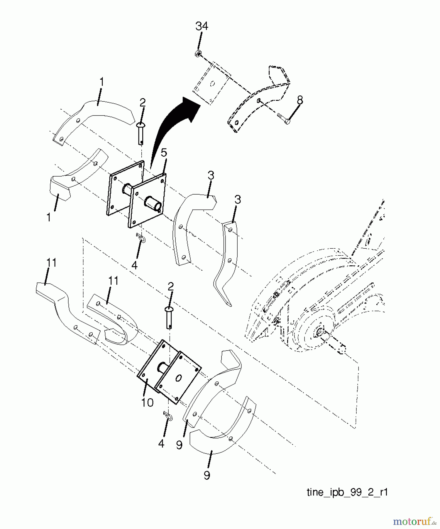 Poulan / Weed Eater Motorhacken / Kultivierer RT900 (96092002900) - Poulan Pro Rear-Tine Tiller (2011-10) TINE ASSEMBLY
