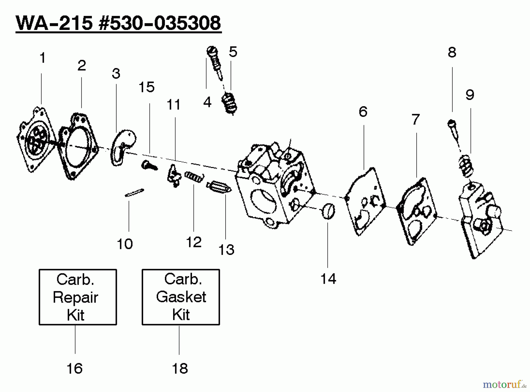 Poulan / Weed Eater Motorsensen, Trimmer 112 - Poulan Pro String Trimmer Carburetor Assy. (WA-215) PN 530-035308
