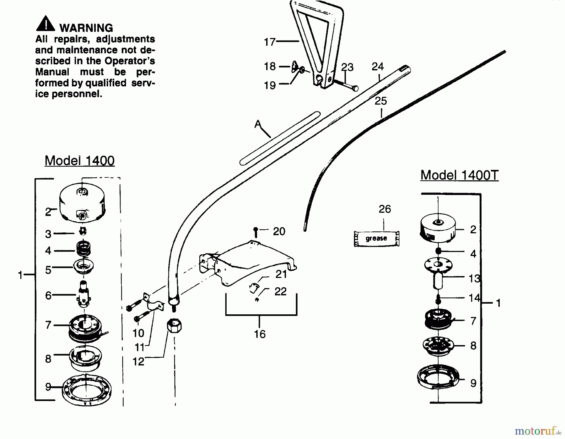 Poulan / Weed Eater Motorsensen, Trimmer 1400 - Weed Eater String Trimmer CUTTING HEAD & DRIVE SHAFT