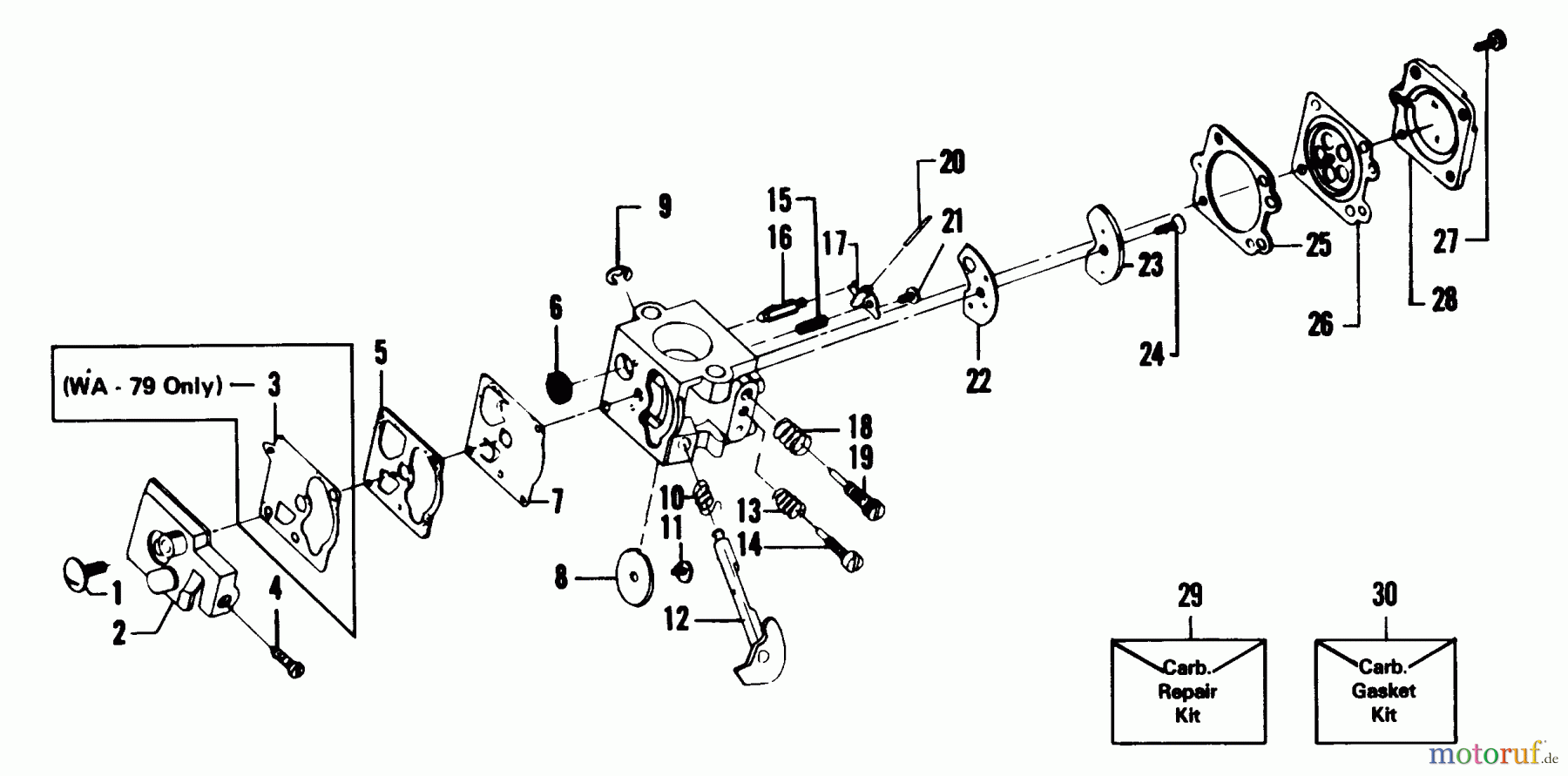 Poulan / Weed Eater Motorsensen, Trimmer 2610 - Weed Eater String Trimmer CARBURETORS WA-149 &-79 BREAKDOWN