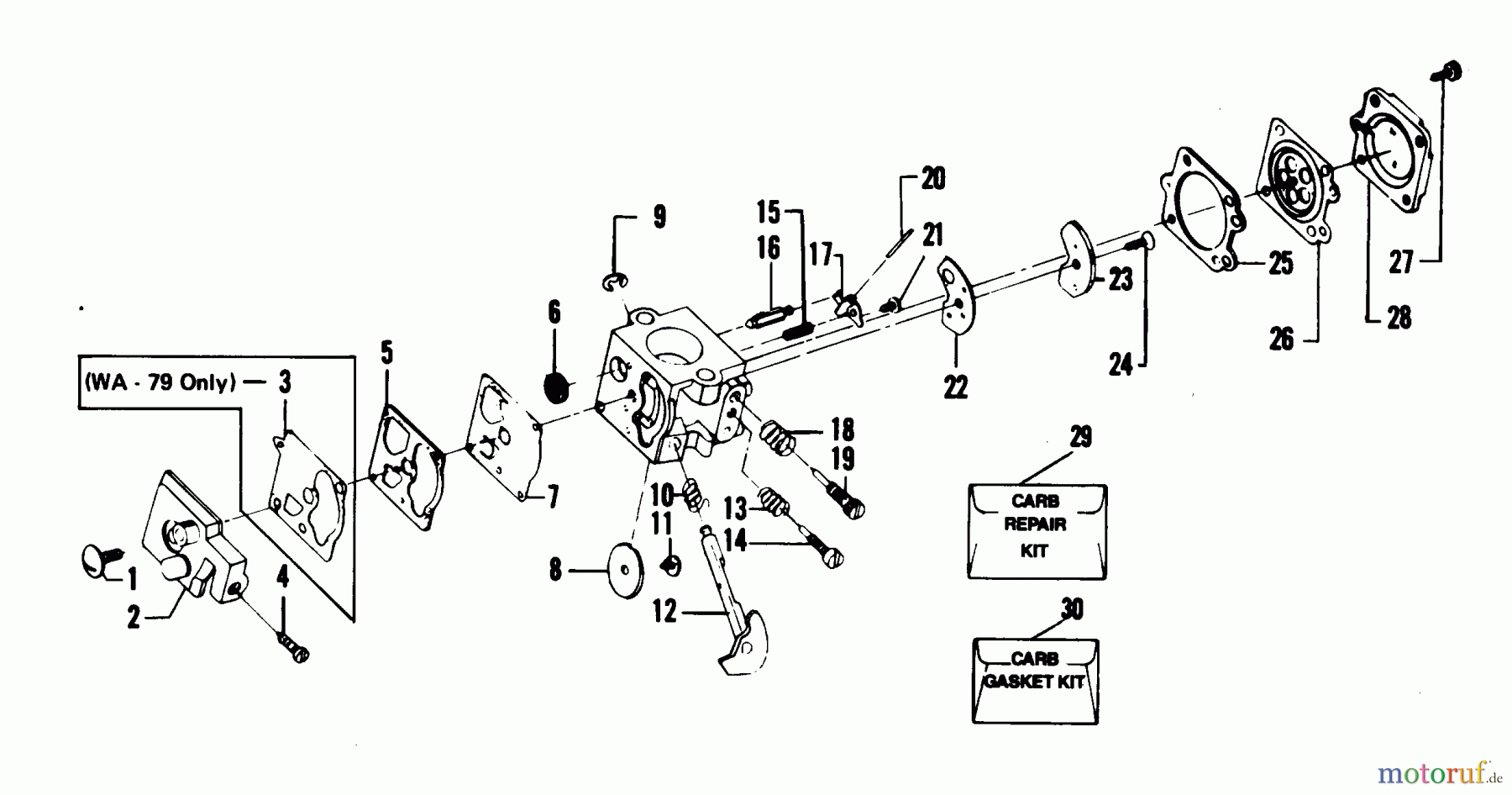 Poulan / Weed Eater Motorsensen, Trimmer 6500 - Weed Eater String Trimmer CARBURETOR WA-149, WA-79 BREAKDOWN