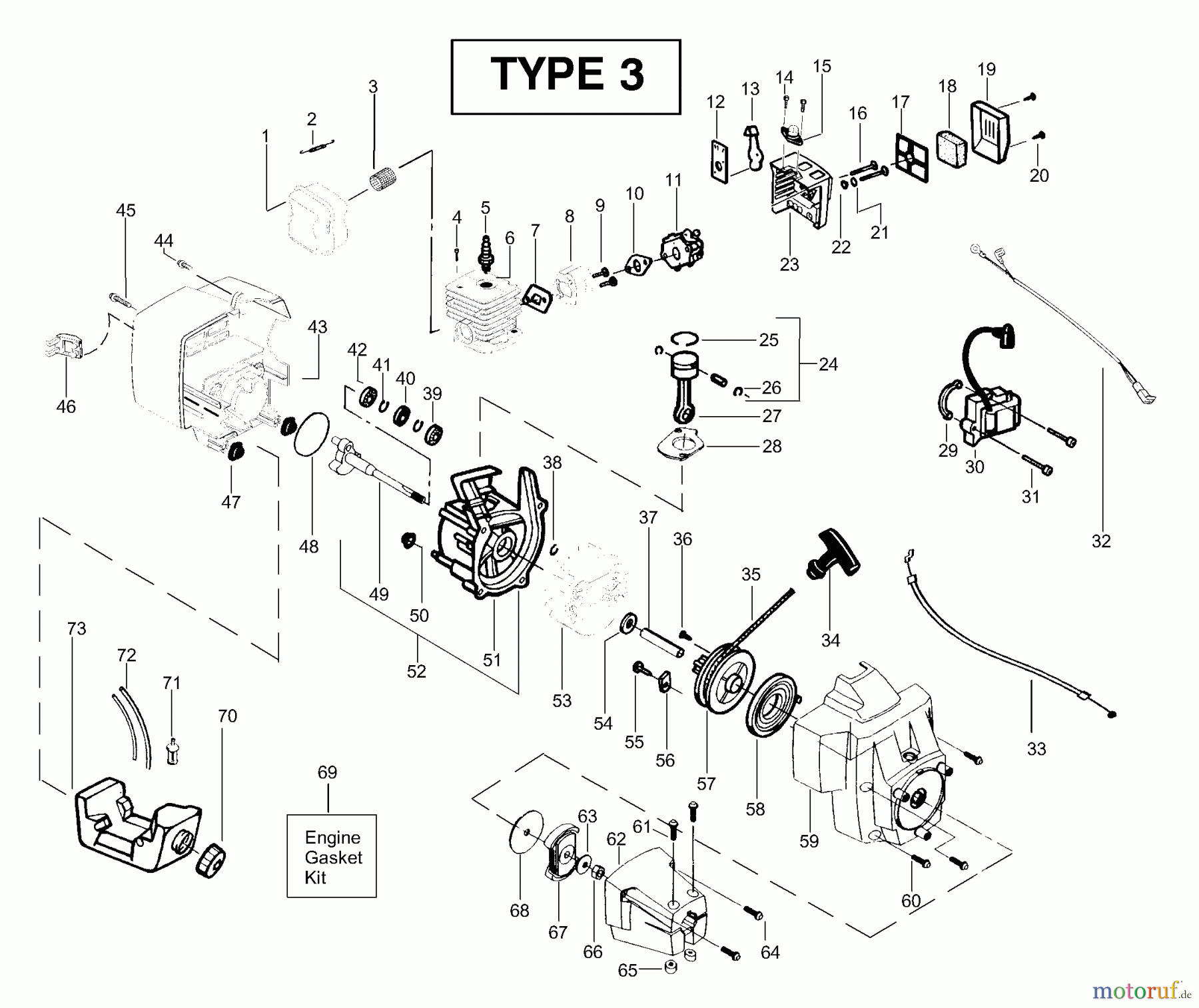 Poulan / Weed Eater Motorsensen, Trimmer BC2400 (Type 3) - Weed Eater String Trimmer Engine Assembly Type 3