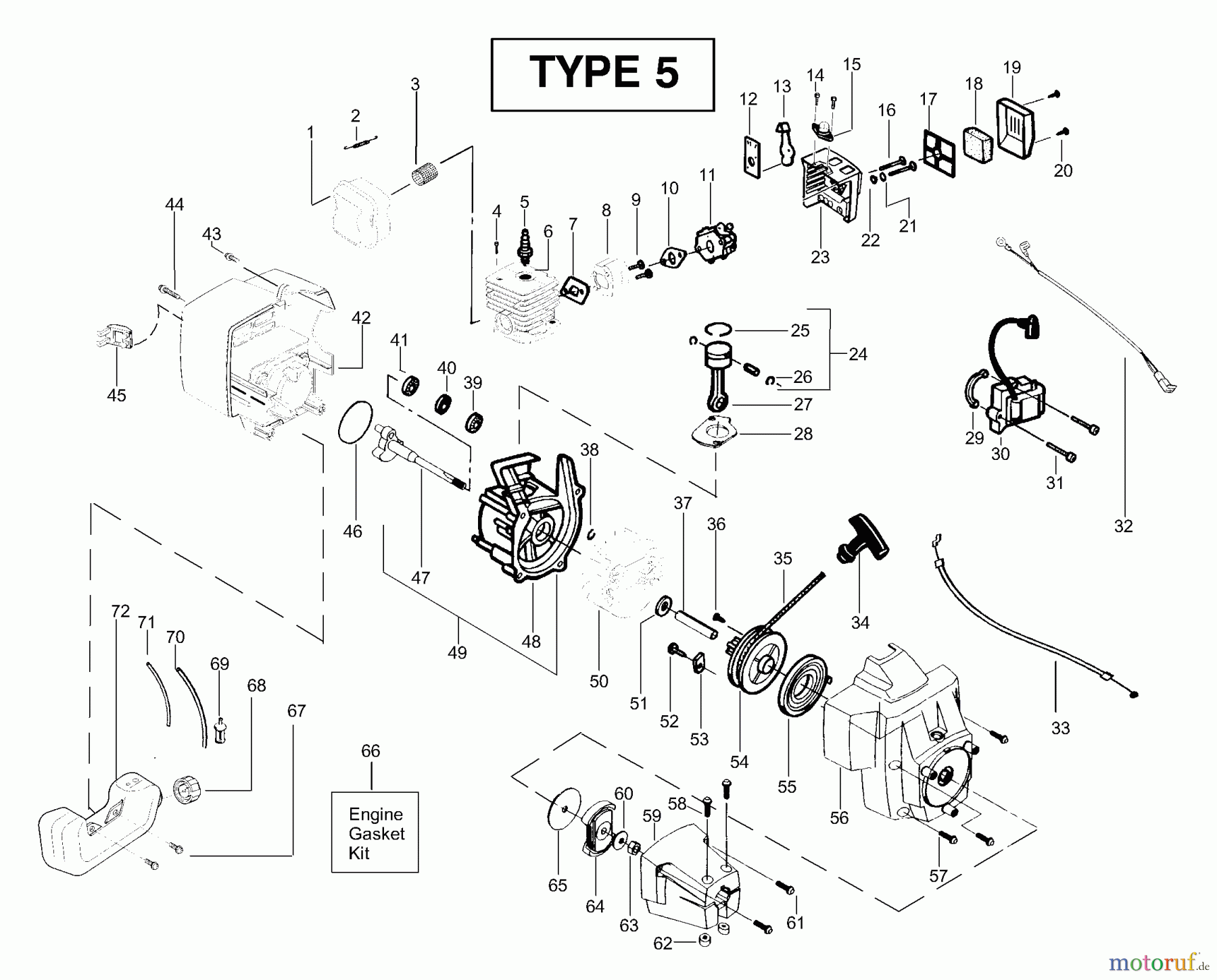 Poulan / Weed Eater Motorsensen, Trimmer BC2400 (Type 5) - Weed Eater String Trimmer Engine Assembly Type 5