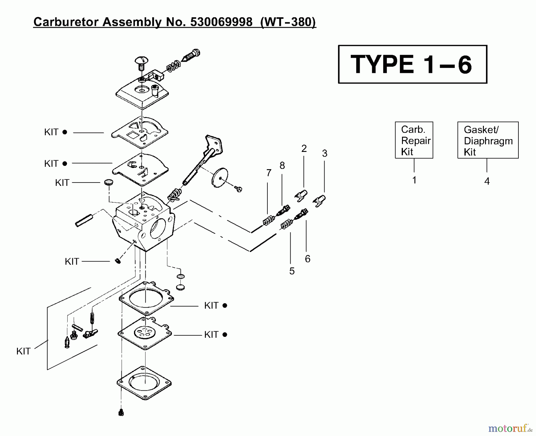 Poulan / Weed Eater Motorsensen, Trimmer BC2400 (Type 2) - Weed Eater String Trimmer Carburetor Assembly (WT380) 530069998