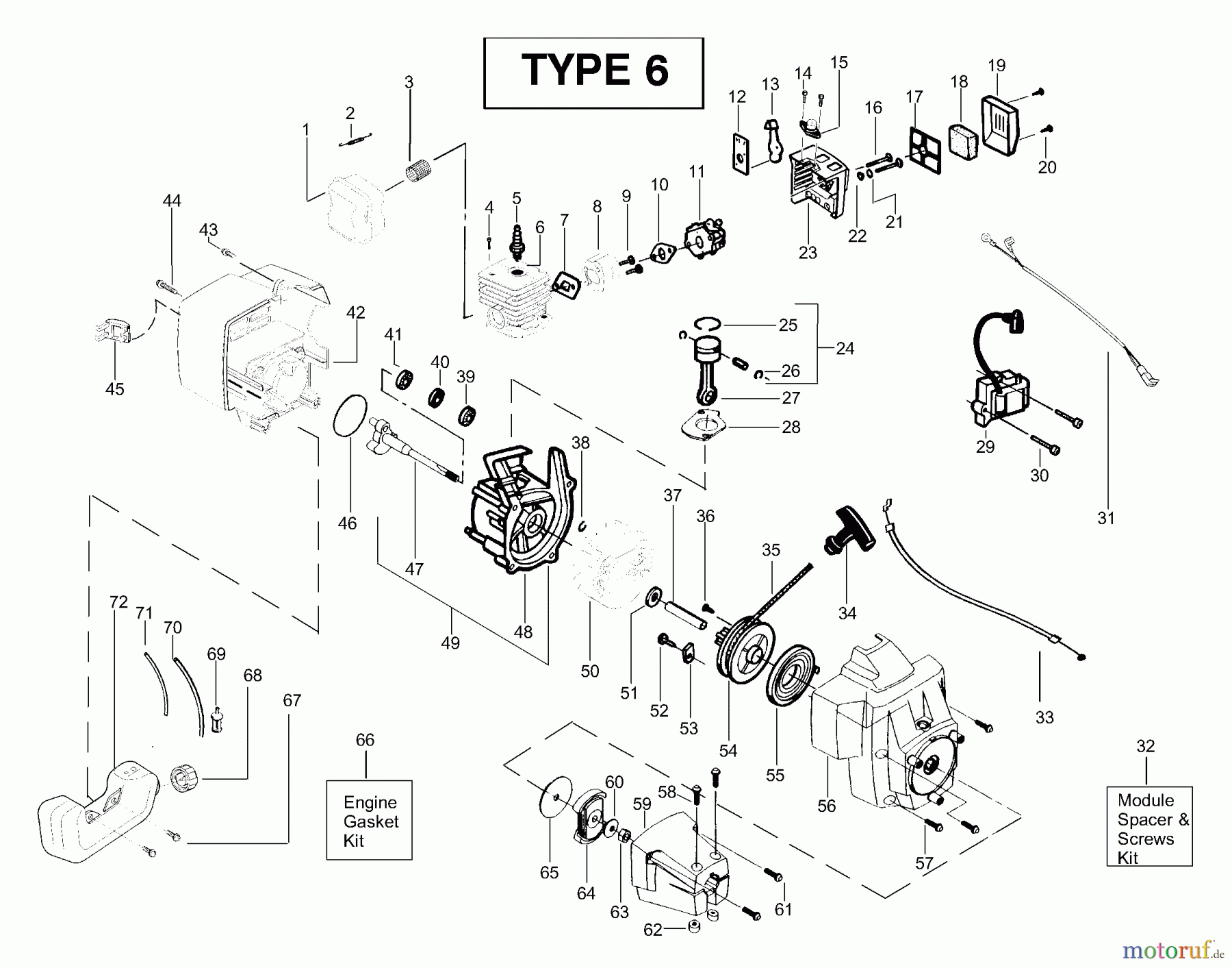 Poulan / Weed Eater Motorsensen, Trimmer BC2400 (Type 6) - Weed Eater String Trimmer Engine Assembly Type 6