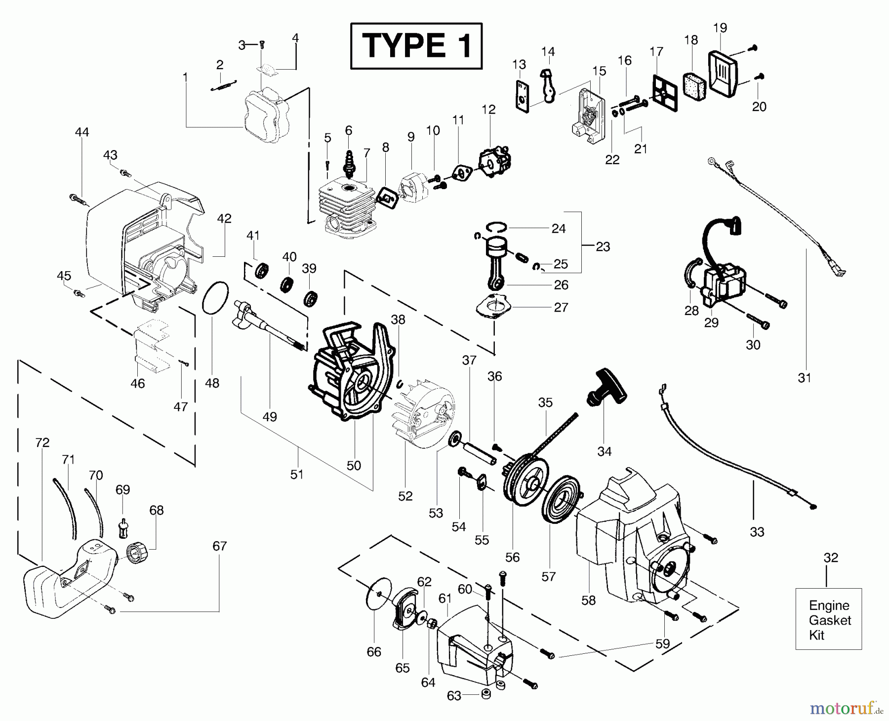 Poulan / Weed Eater Motorsensen, Trimmer BC2500LE (Type 1) - Weed Eater String Trimmer Engine Assembly Type 1