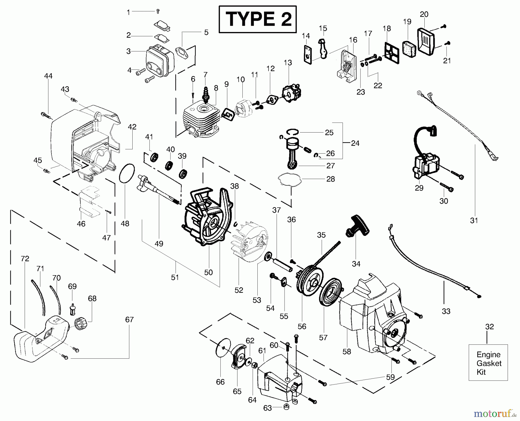 Poulan / Weed Eater Motorsensen, Trimmer BC2500LE (Type 2) - Weed Eater String Trimmer Engine Assembly Engine Assembly Type 2