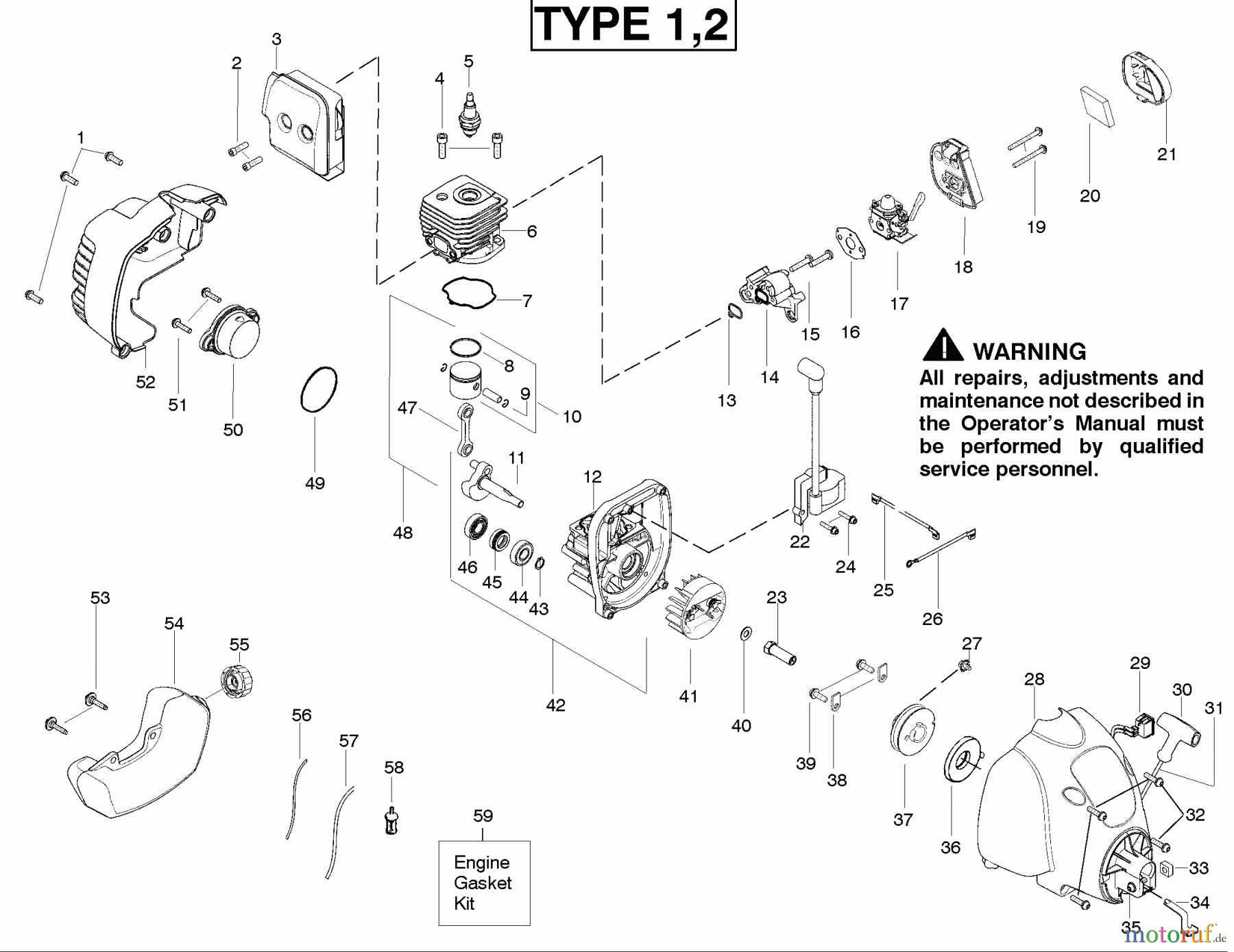 Poulan / Weed Eater Motorsensen, Trimmer FL20C (Type 1) - Weed Eater Featherlite String Trimmer Engine Type 1,2