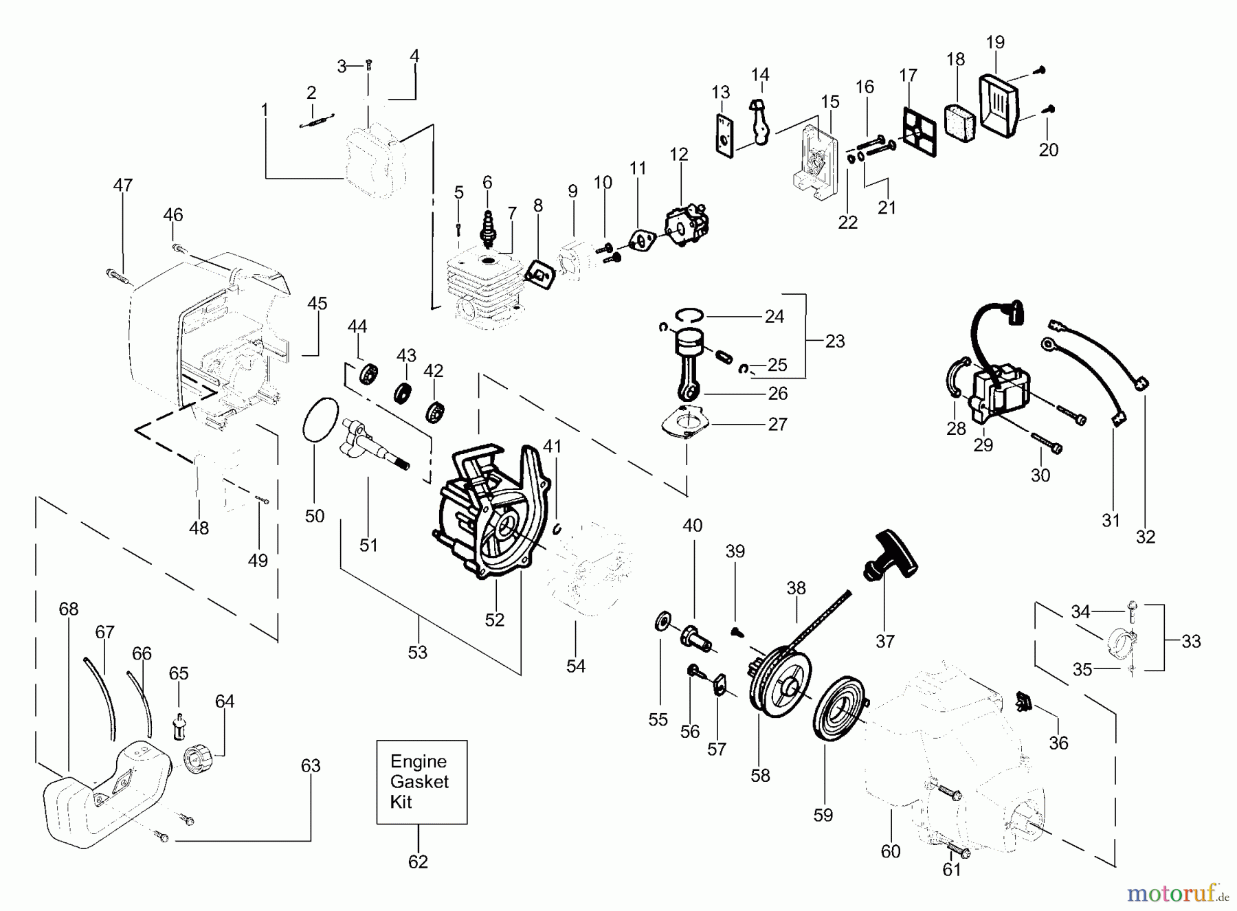 Poulan / Weed Eater Motorsensen, Trimmer FL21LE - Weed Eater Featherlite LE String Trimmer Engine Assembly