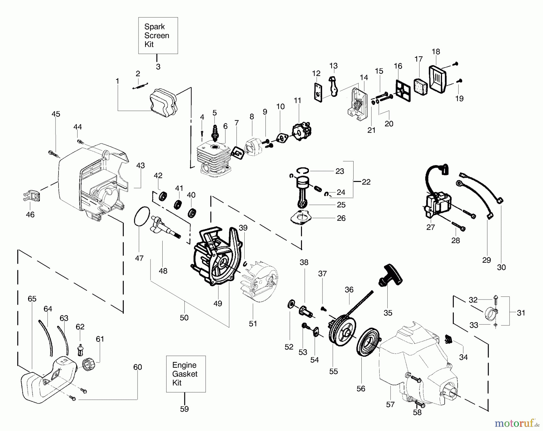  Poulan / Weed Eater Motorsensen, Trimmer FL25 (Type 2) - Weed Eater Featherlite String Trimmer Engine Assembly Type 2