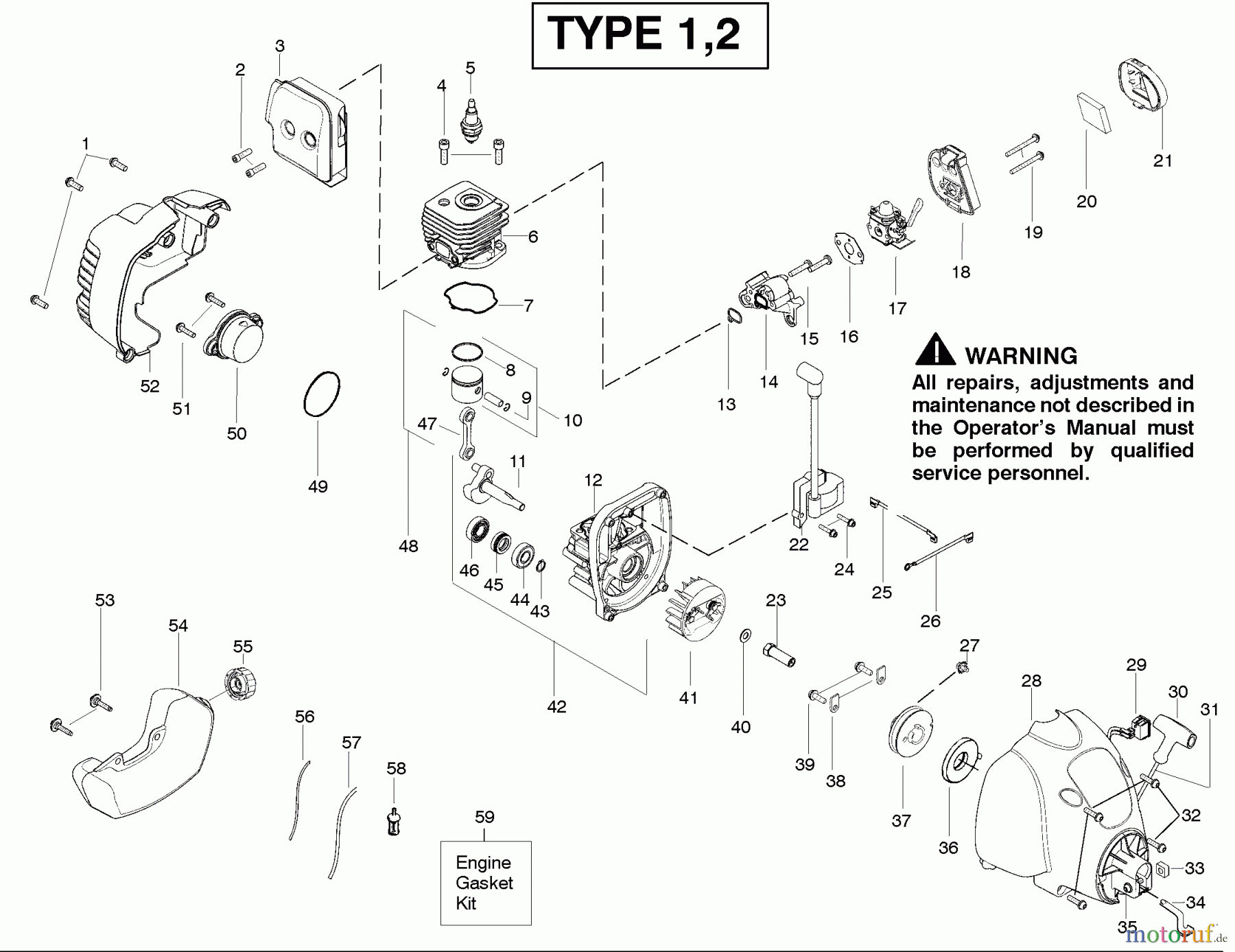 Poulan / Weed Eater Motorsensen, Trimmer FL26 - Weed Eater Featherlite String Trimmer Engine Type 1,2