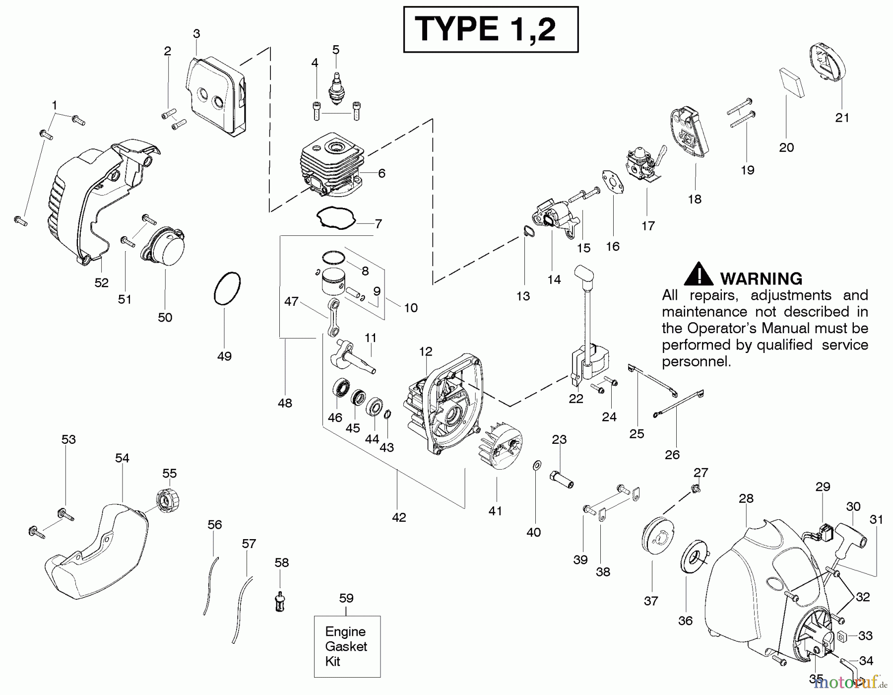 Poulan / Weed Eater Motorsensen, Trimmer FX26S (Type 1) - Weed Eater Featherlite Extreme String Trimmer Engine 1,2