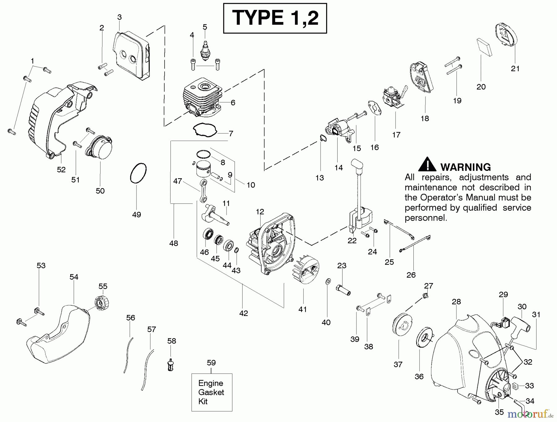  Poulan / Weed Eater Motorsensen, Trimmer FX26SC (Type 2) - Weed Eater Featherlite Extreme String Trimmer Engine Type 1,2