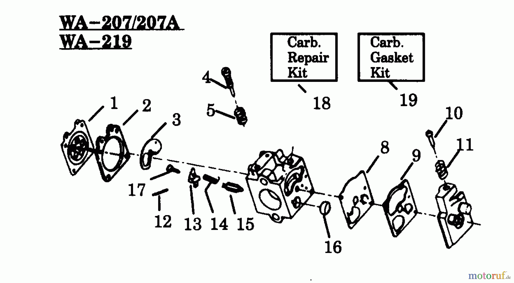  Poulan / Weed Eater Motorsensen, Trimmer GTI15T - Weed Eater String Trimmer CARBURETORS WA-207, 207A & WA-219