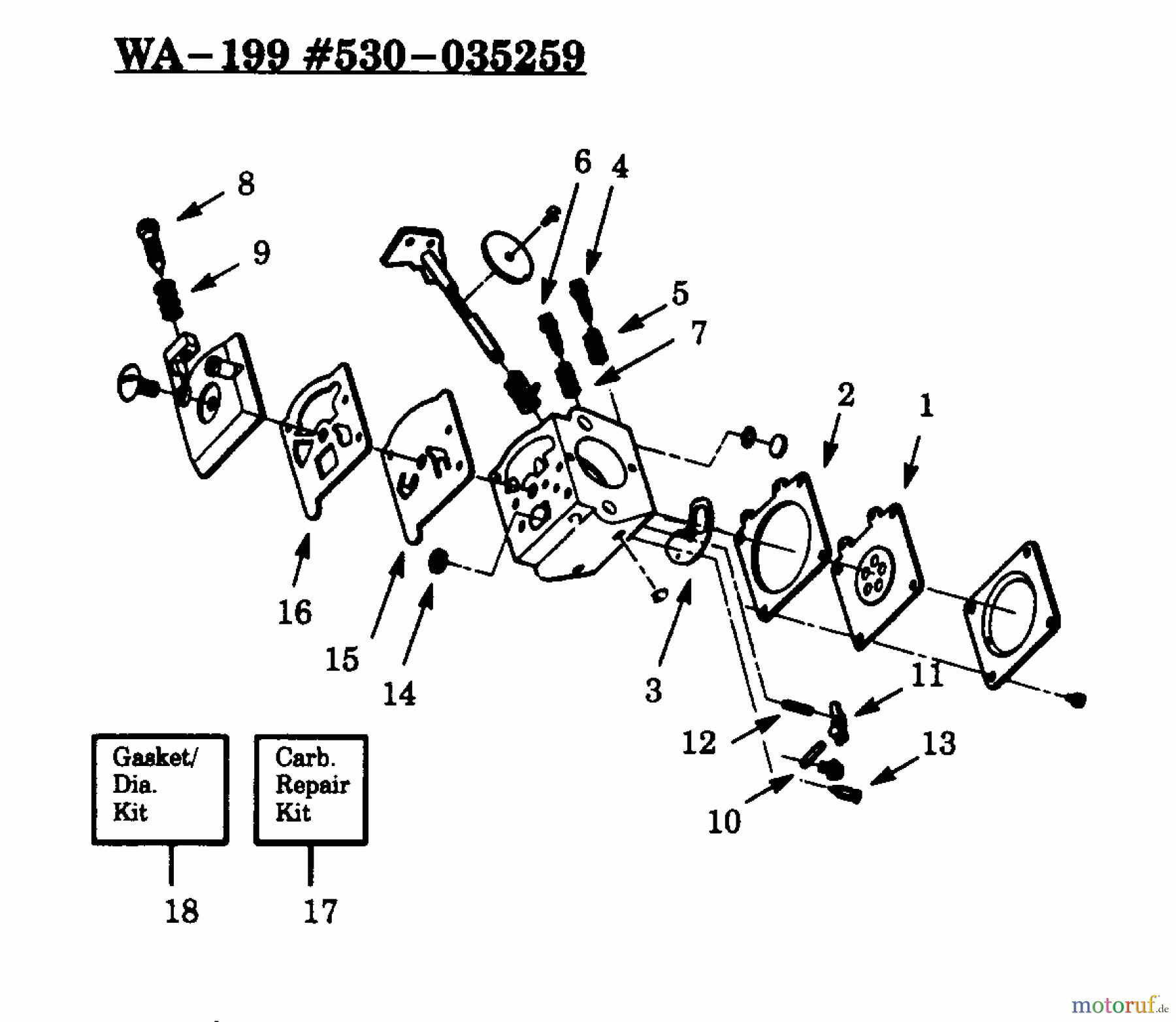 Poulan / Weed Eater Motorsensen, Trimmer GTI17T - Weed Eater String Trimmer CARBURETOR WA-199