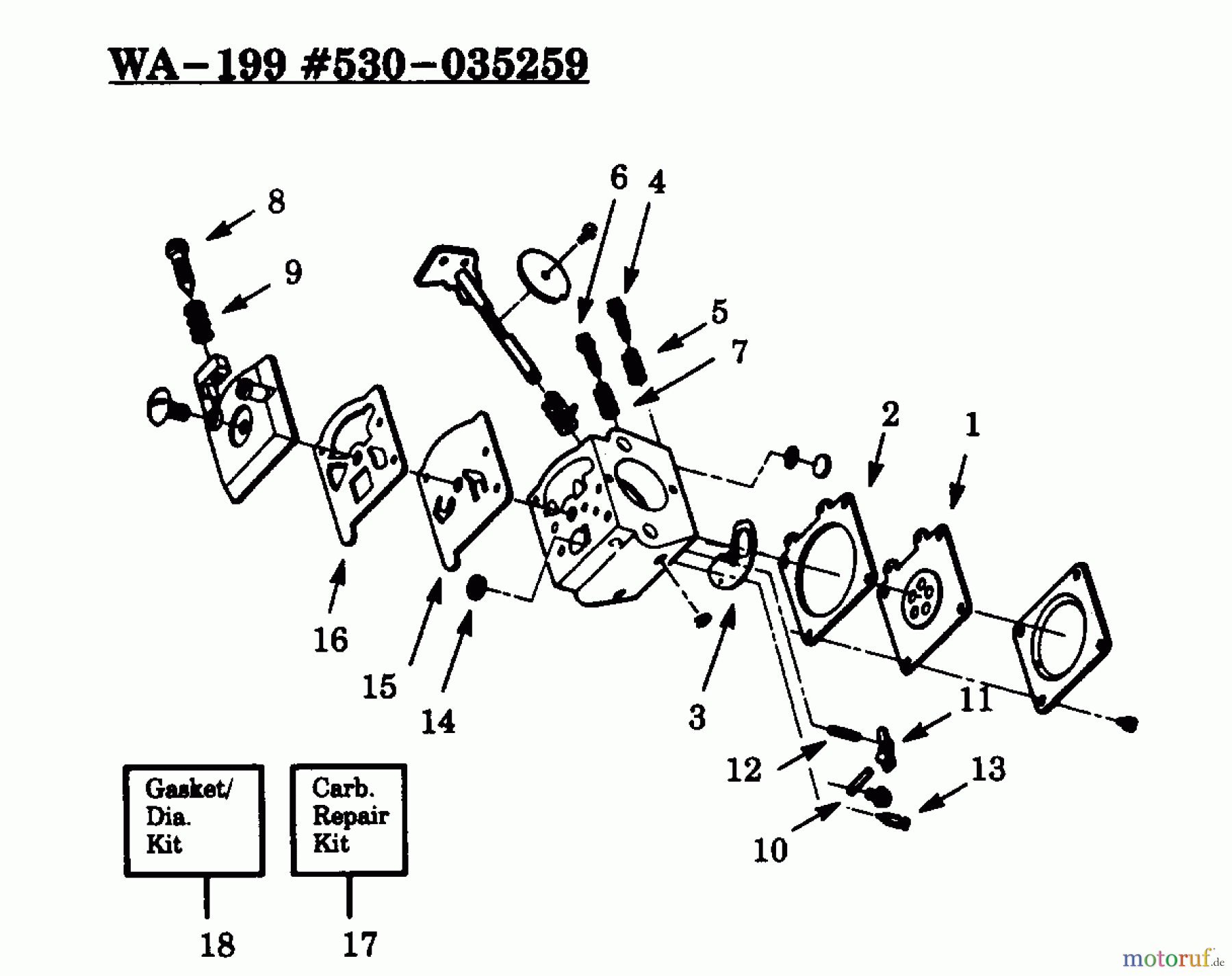  Poulan / Weed Eater Motorsensen, Trimmer GTI18 - Weed Eater String Trimmer CARBURETOR WA-199 - FOR TYPE 1