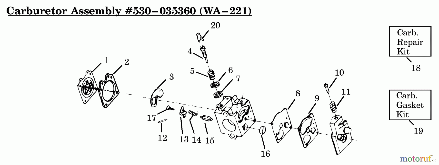 Poulan / Weed Eater Motorsensen, Trimmer HP30SBP - Weed Eater String Trimmer Carburetor Assembly (WA221) P/N 530035360