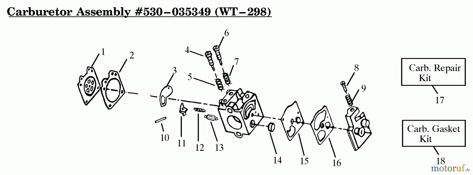 Poulan / Weed Eater Motorsensen, Trimmer HP28P - Weed Eater String Trimmer Carburetor Assembly (WT298) P/N 530035349