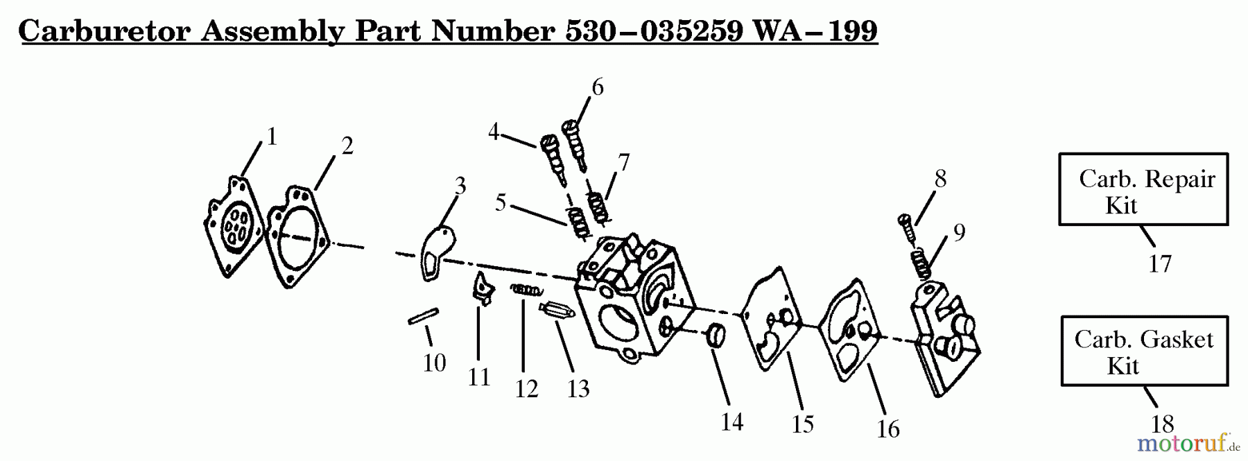 Poulan / Weed Eater Motorsensen, Trimmer HP22 - Weed Eater String Trimmer Carburetor Assembly (WA199) P/N 530035259