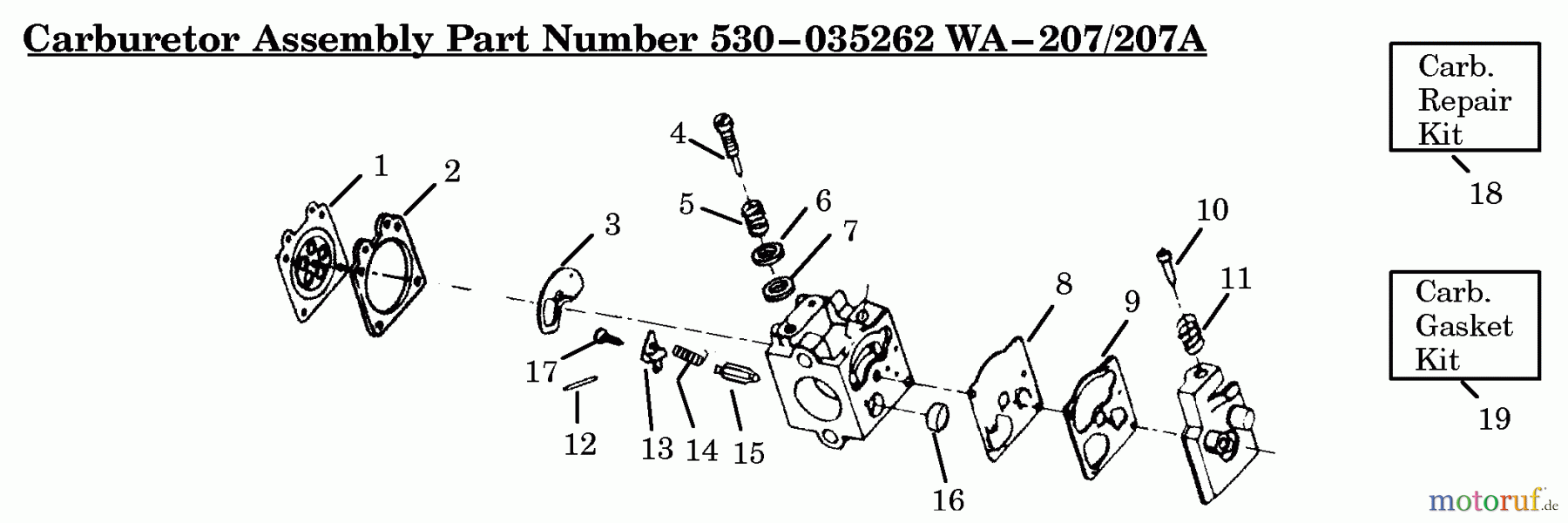 Poulan / Weed Eater Motorsensen, Trimmer HP30SB - Weed Eater String Trimmer Carburetor Assembly (WA207/207A) P/N 530035262