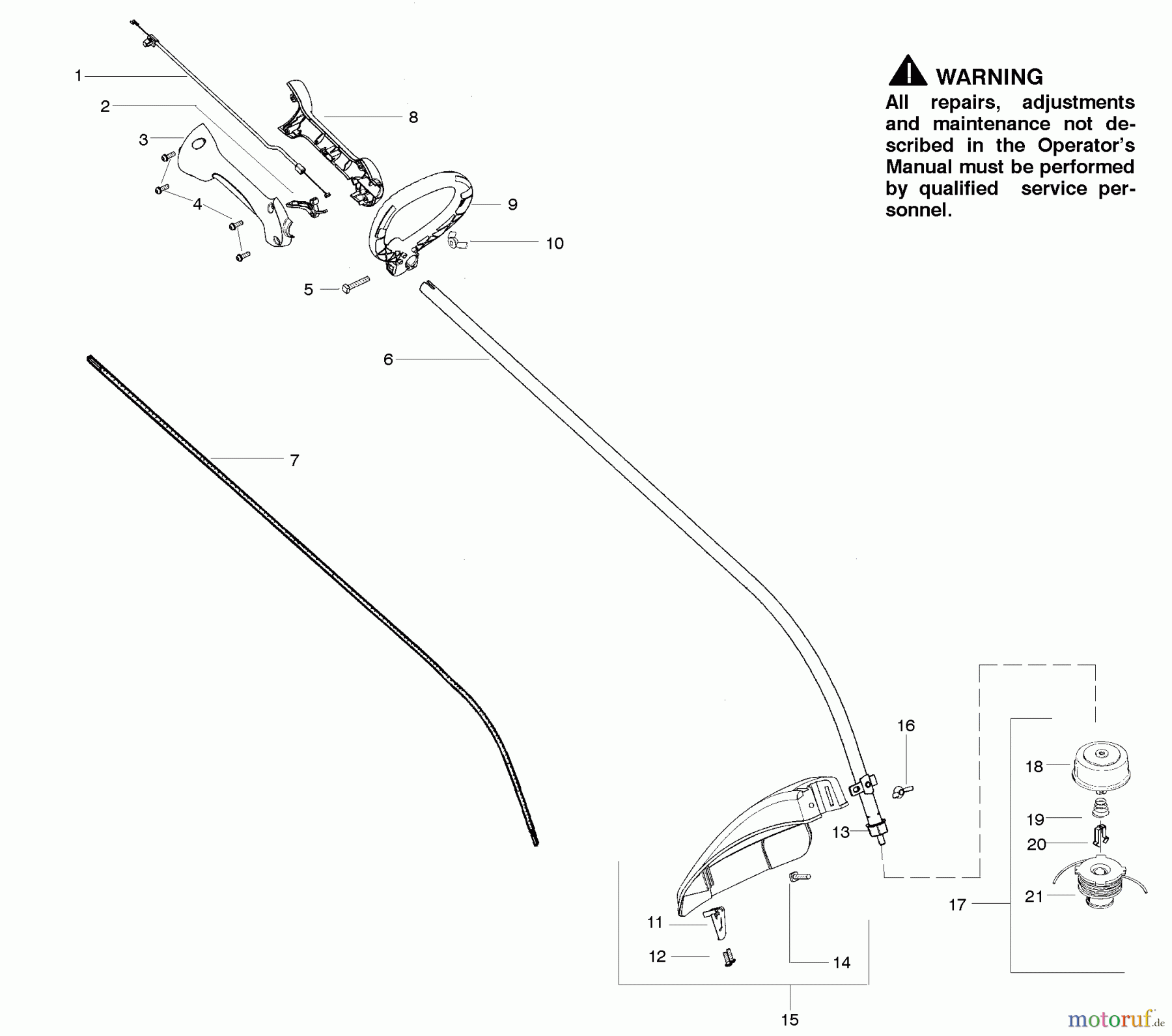 Poulan / Weed Eater Motorsensen, Trimmer P1500 - Poulan String Trimmer Shaft & Handle