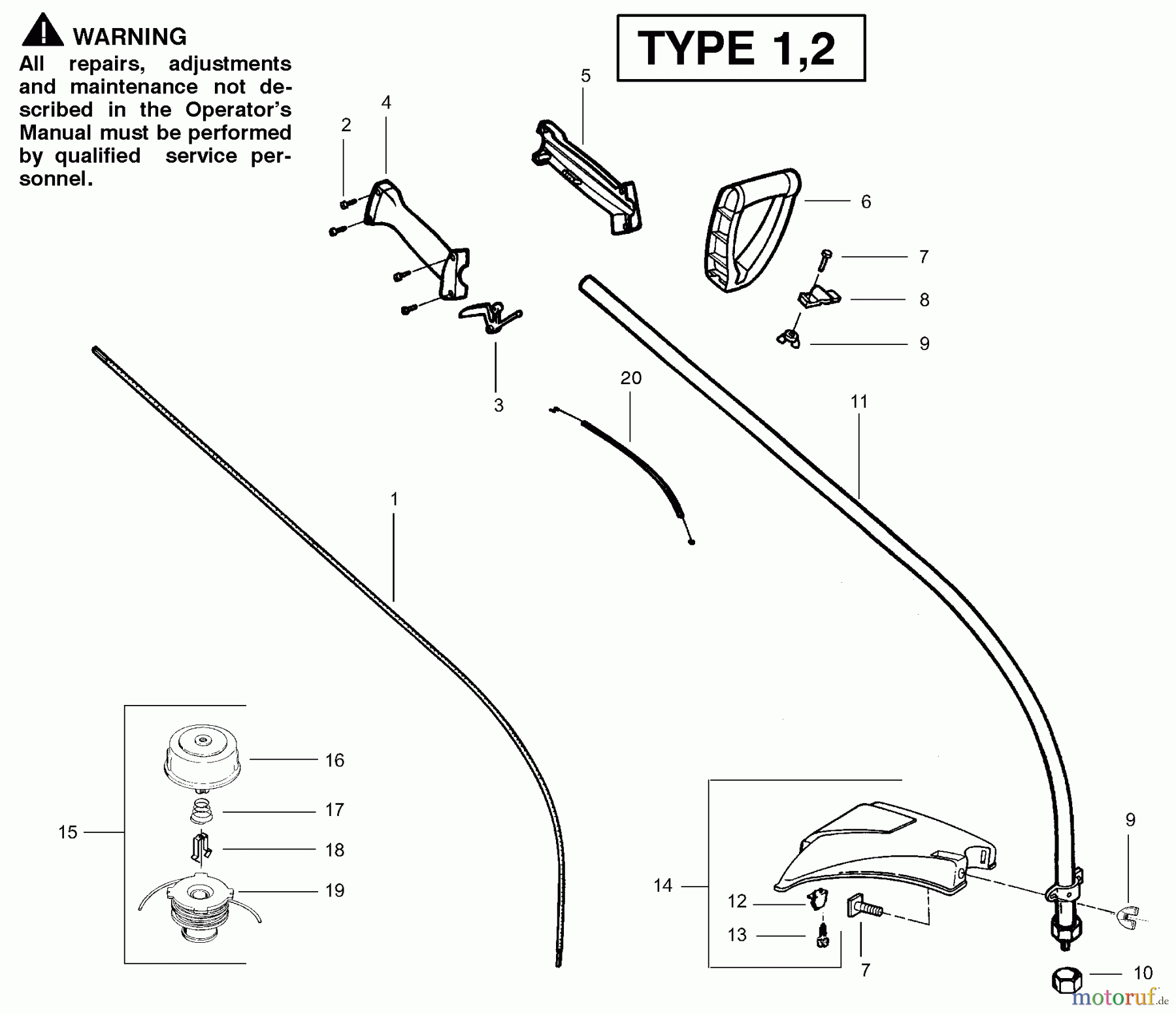Poulan / Weed Eater Motorsensen, Trimmer PL200 - Weed Eater String Trimmer Cutting Head & Driveshaft