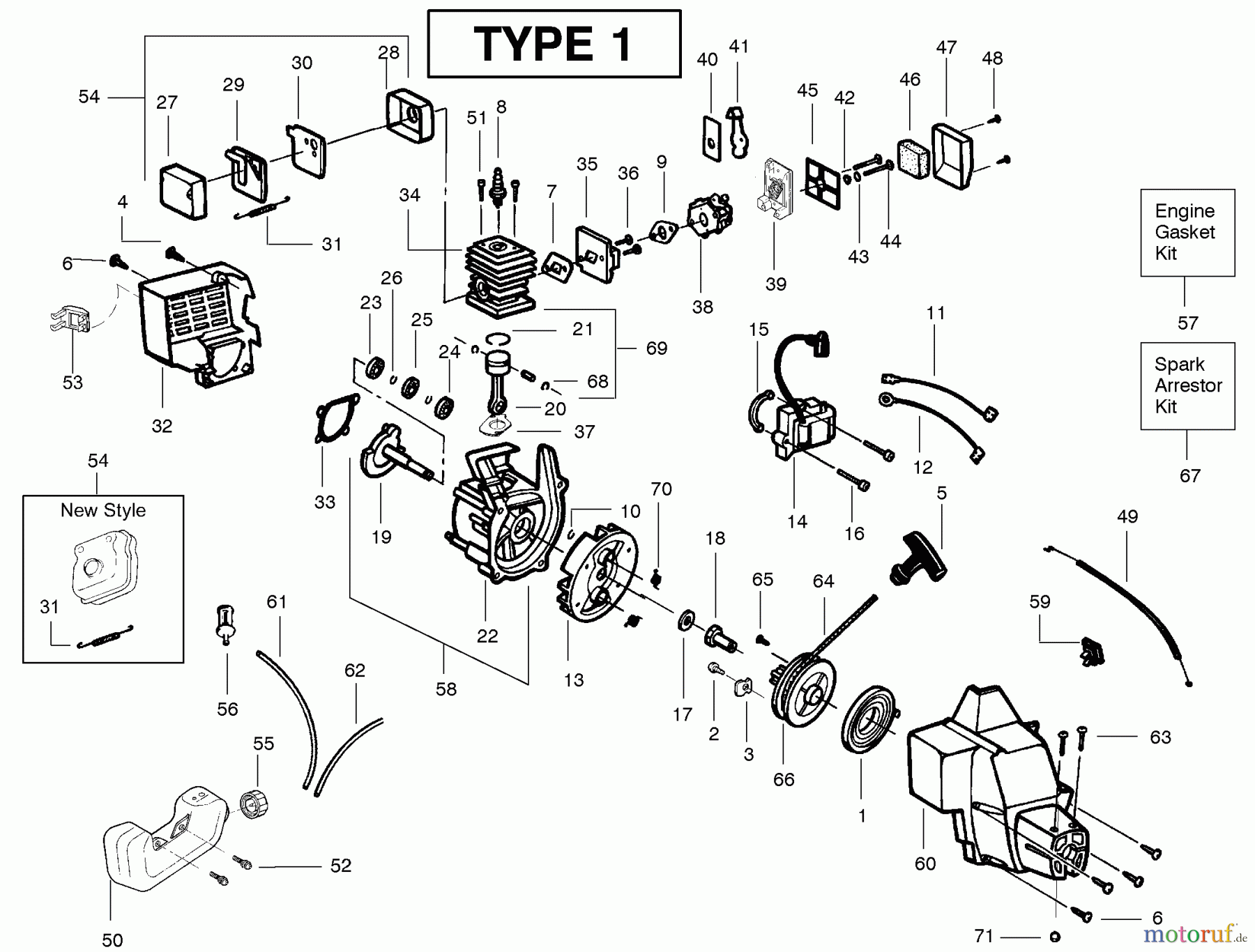 Poulan / Weed Eater Motorsensen, Trimmer PL200 - Weed Eater String Trimmer Power Unit (Type 1)