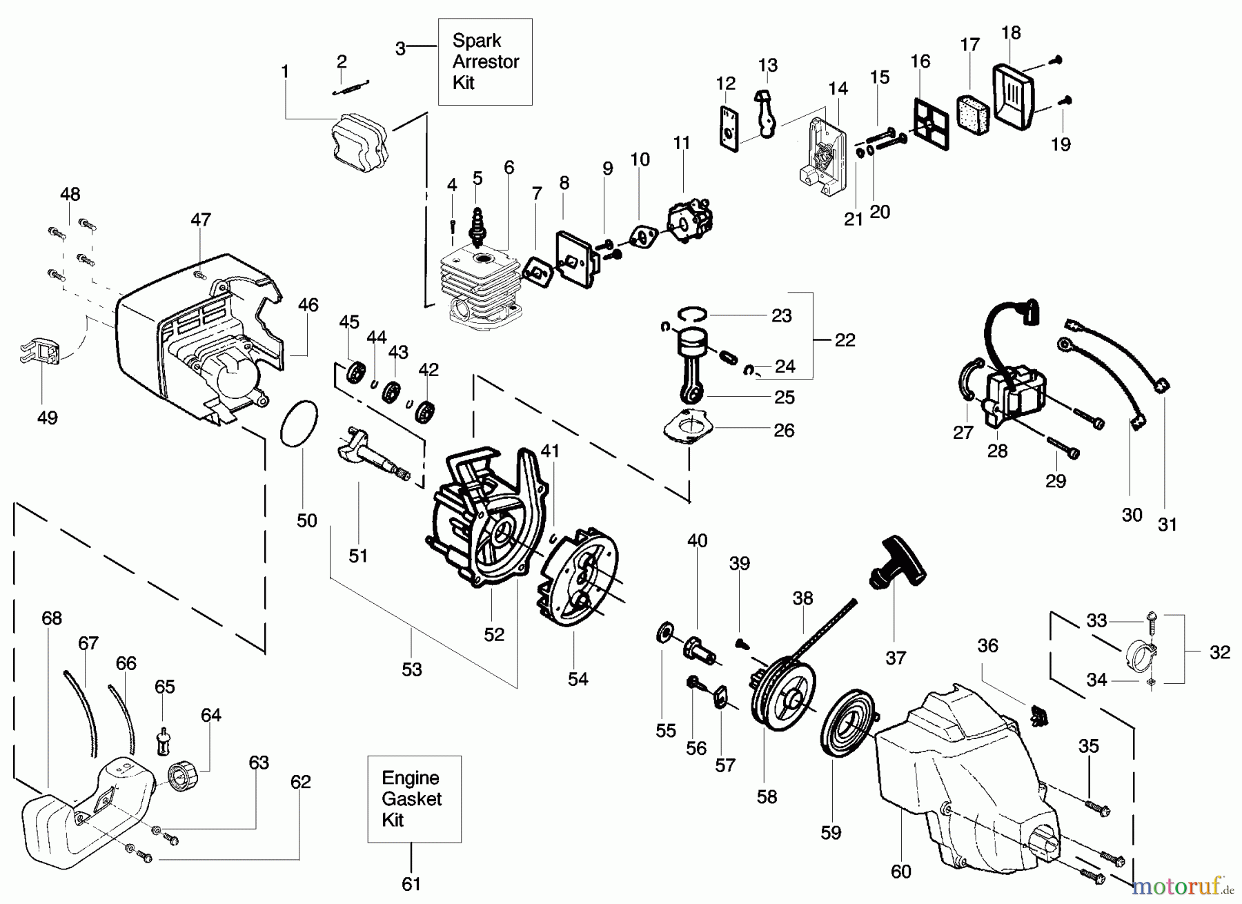 Poulan / Weed Eater Motorsensen, Trimmer PL25 (Type 1) - Poulan String Trimmer Engine Assembly