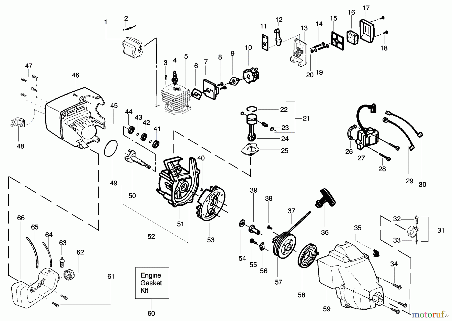 Poulan / Weed Eater Motorsensen, Trimmer PL25 (Type 2) - Poulan String Trimmer Engine Assembly