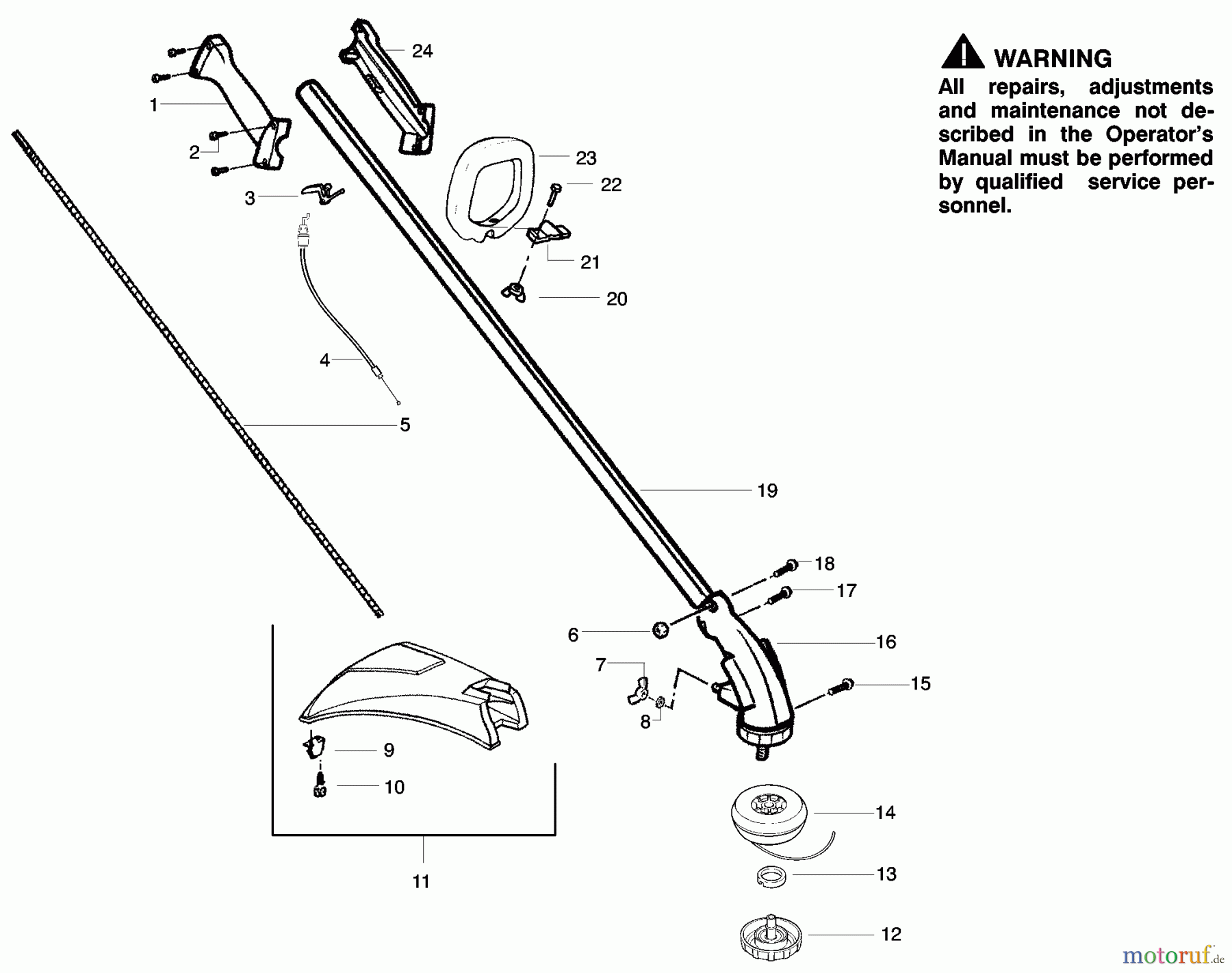 Poulan / Weed Eater Motorsensen, Trimmer PL25 (Type 1) - Poulan String Trimmer Handle, Chassis & Bar Assembly