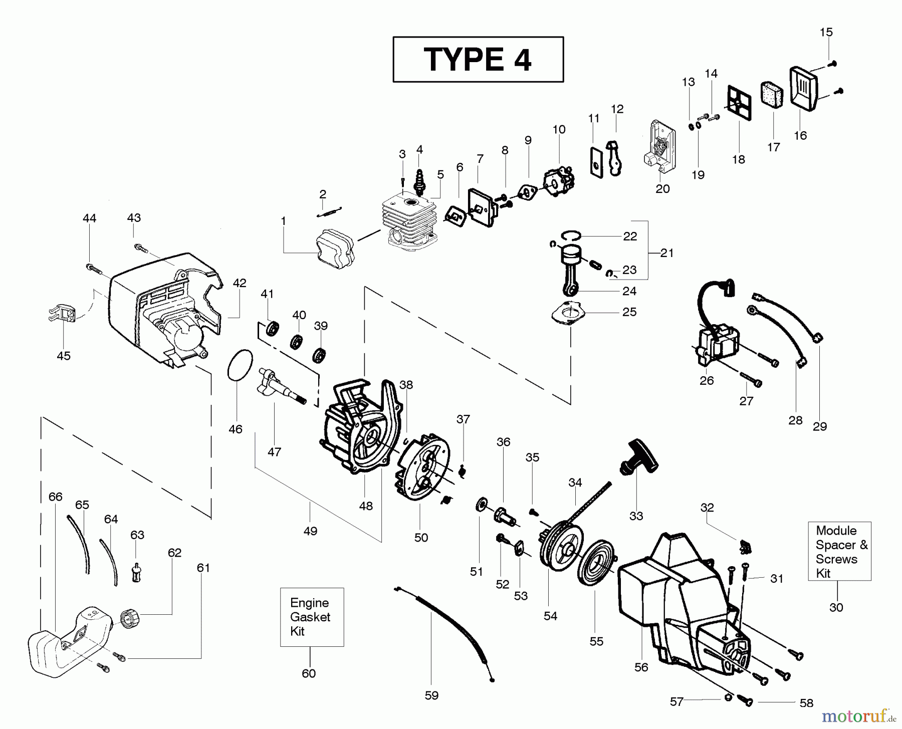 Poulan / Weed Eater Motorsensen, Trimmer PL500 (Type 4) - Weed Eater String Trimmer Engine Assembly Type 4